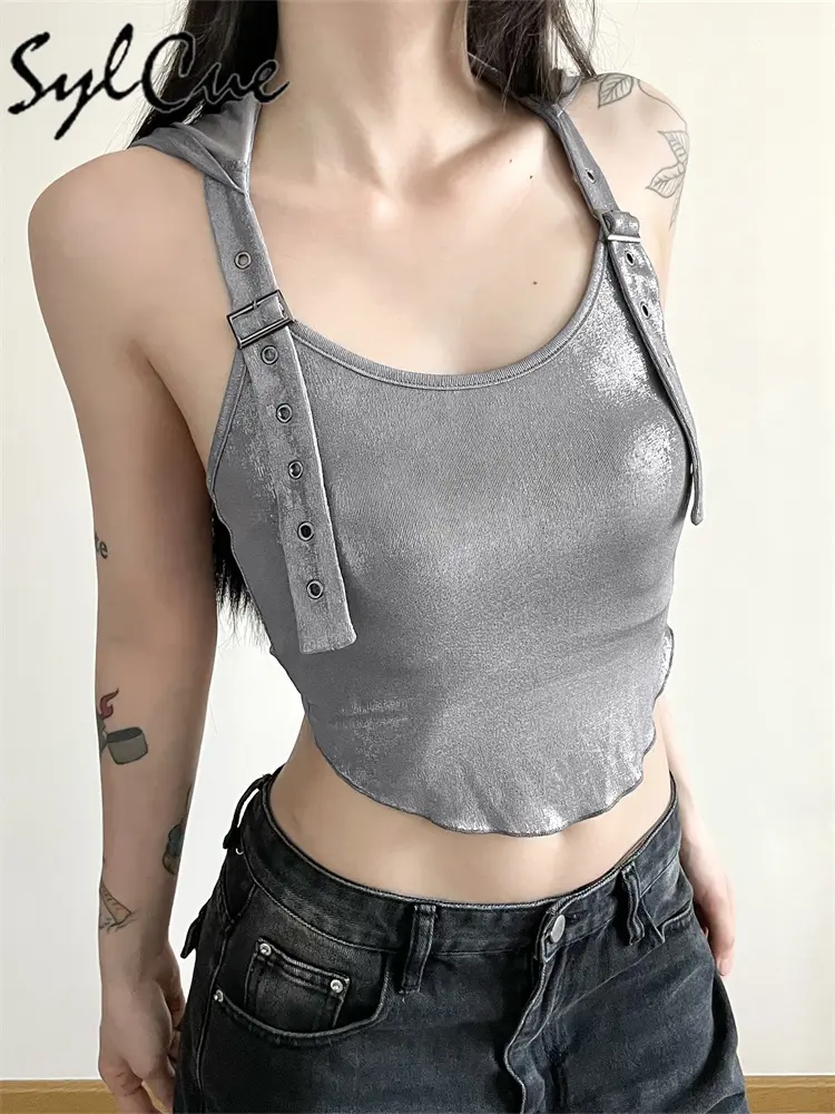Nibber Silver Retro Matte Cyberpunk Fashionable High Street Sexy Mature Confident Cool Simple Women's Summer Thin Hooded Vest