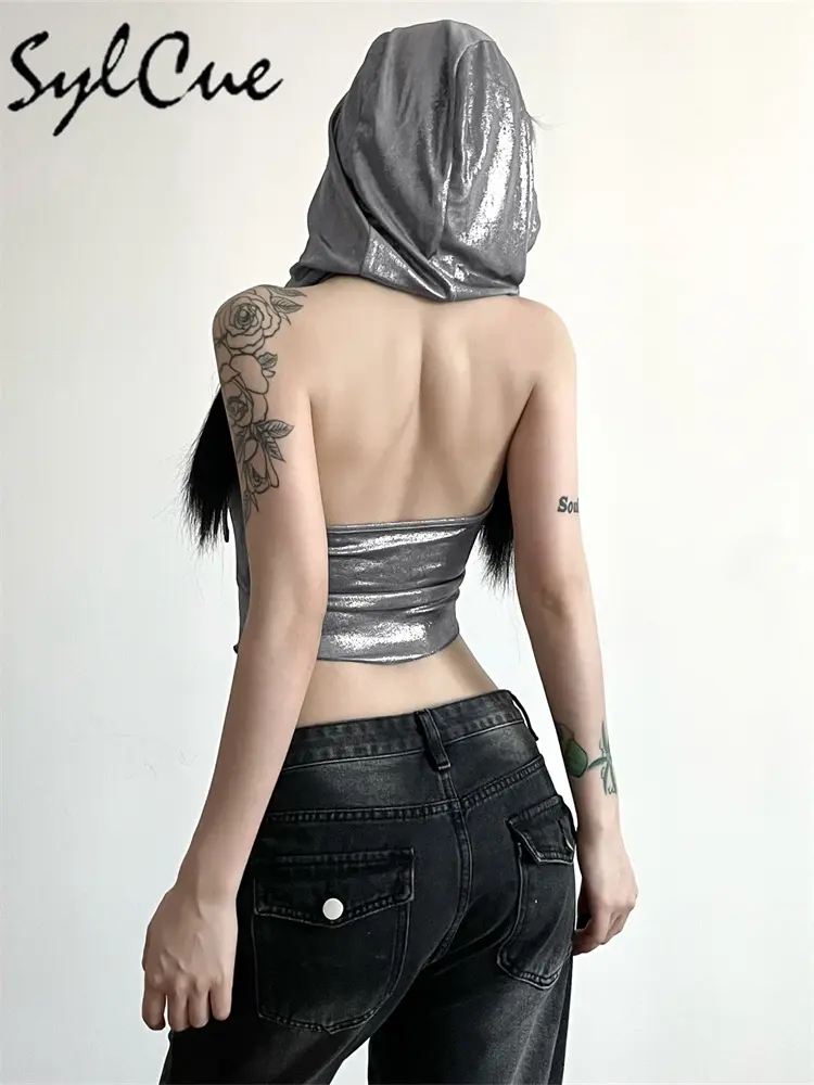 Nibber Silver Retro Matte Cyberpunk Fashionable High Street Sexy Mature Confident Cool Simple Women's Summer Thin Hooded Vest