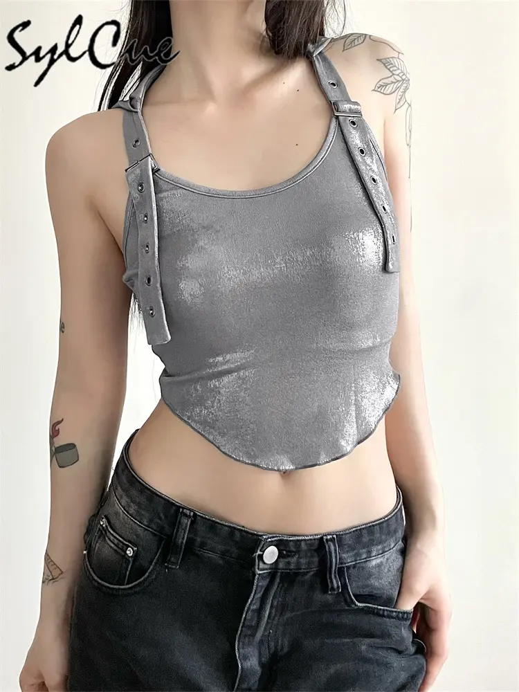 Nibber Silver Retro Matte Cyberpunk Fashionable High Street Sexy Mature Confident Cool Simple Women's Summer Thin Hooded Vest