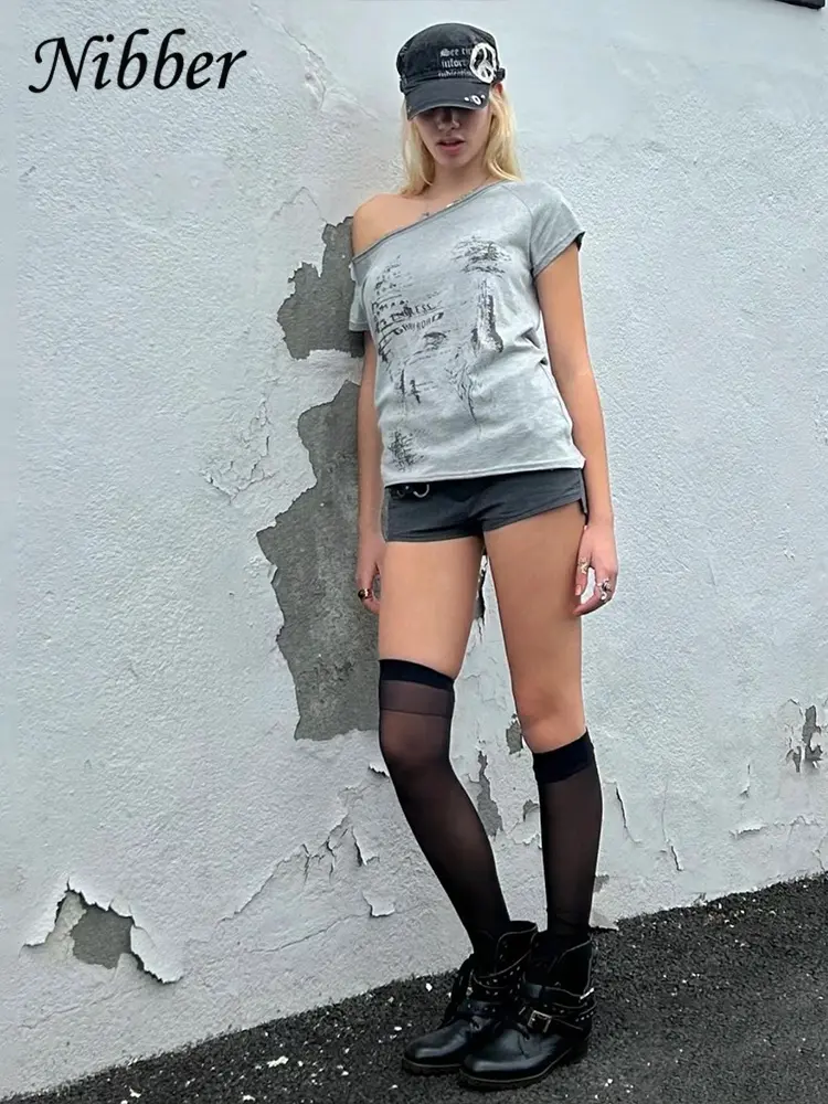 Nibber Fashion T-shirts Women Irregular Letter Print Summer Classic Short Sleeve Basic Fit Tees Female Wild Street Matching Top