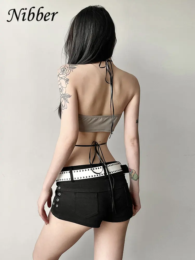 Nibber Sexy Halter Vest+Bandeau 2 Piece Set Women Fashion Summer Hip Hop Music Festivals Hottie Party Midnight Y2K Crop Tops