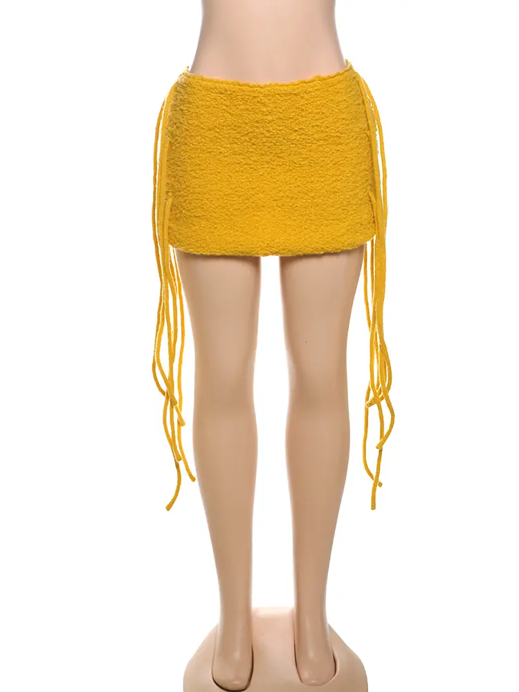 Nibber Basic Sexy Furry Side Tassel Skirts Women Y2K Peach Hip Summer Solid Wild Hipster Streetwear Skinny Midnoight Mini Bottom