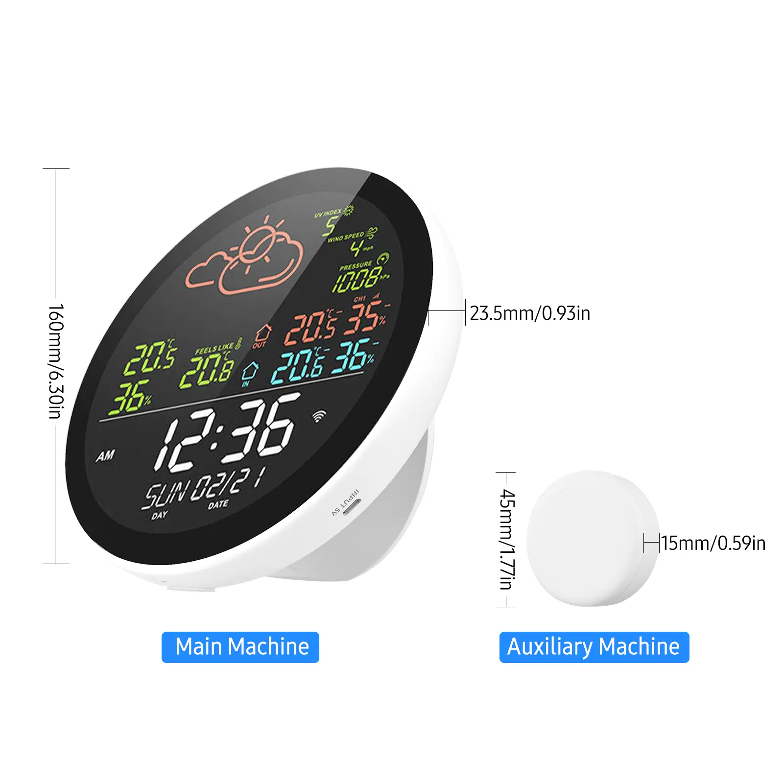 Tuya Wifi Smart Weather Station with Clock Temperature & Humidity Meter Large Weather Clock Temp. & Humidity Gauge with 3 Sensor