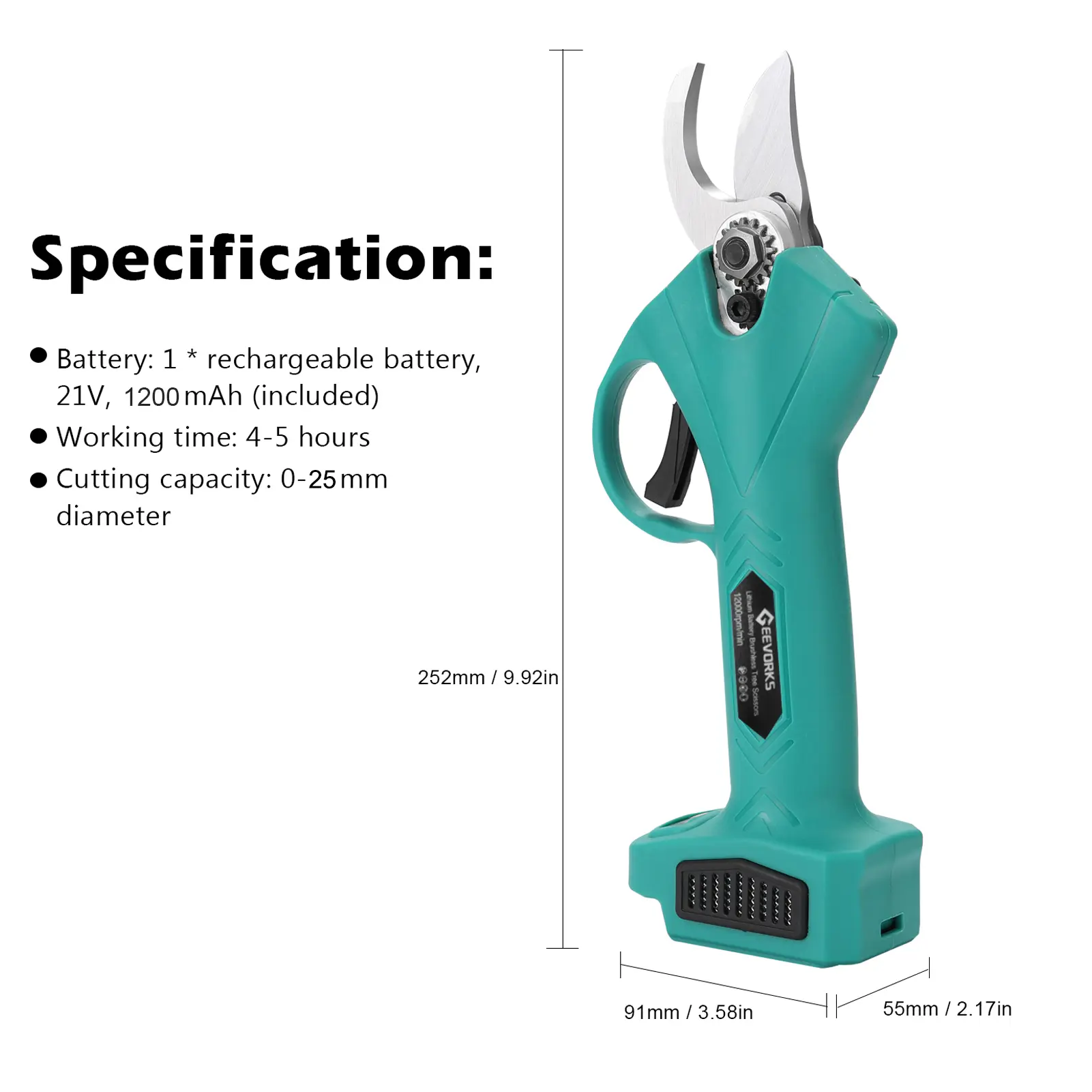 KKmoon Garden Scissors Cordless Electric Pruner 88VF 21V 25mm Electric Pruner Rechargeable Battery Pruning Shears Garden Cutter