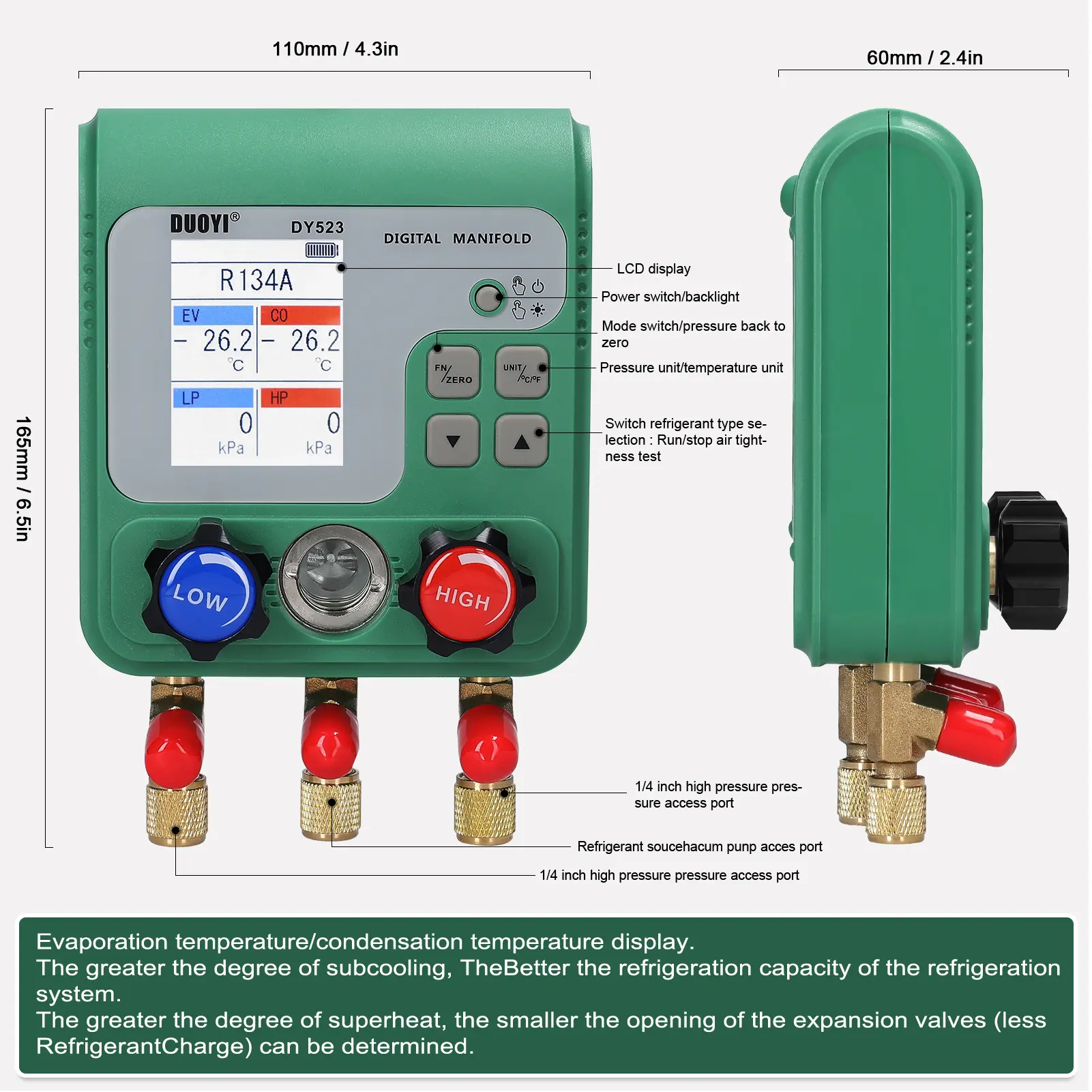 Digital Manifold Gauge Electronic Air Conditioning Refrigerant Fluoride Meter Vacuum Pressure Gauge Repairing Vacuum Meter