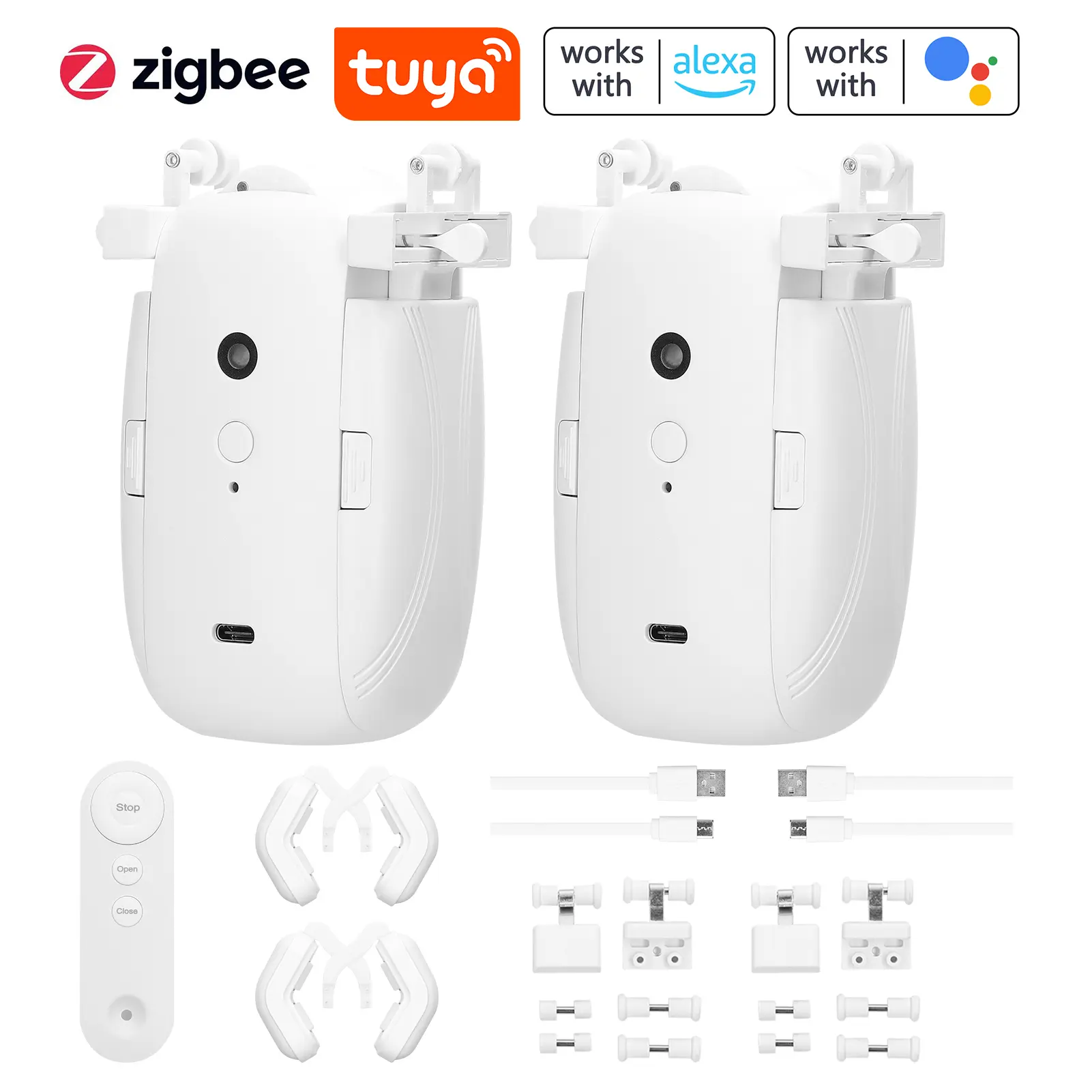 Tuya ZigBee Intelligent Curtain Motor Automatic Opener No Wiring Remote Control I-Rail/U-Rail/Roman Rod Electric Curtain Robot