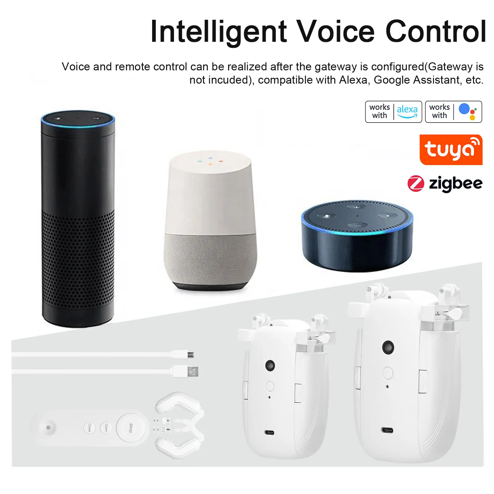 Tuya ZigBee Intelligent Curtain Motor Automatic Opener No Wiring Remote Control I-Rail/U-Rail/Roman Rod Electric Curtain Robot