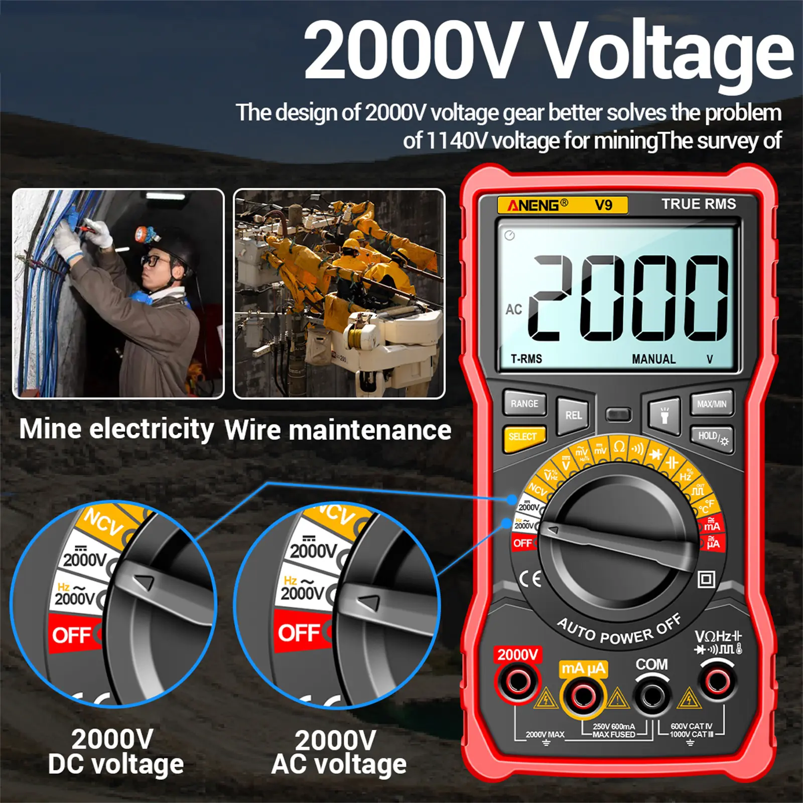 ANENG V9 Digital Multimeter 6000 Counts 2000V Voltage Measurement Capacimeter Voltmeter AC/DC Ammeter Electrical Tester Tools