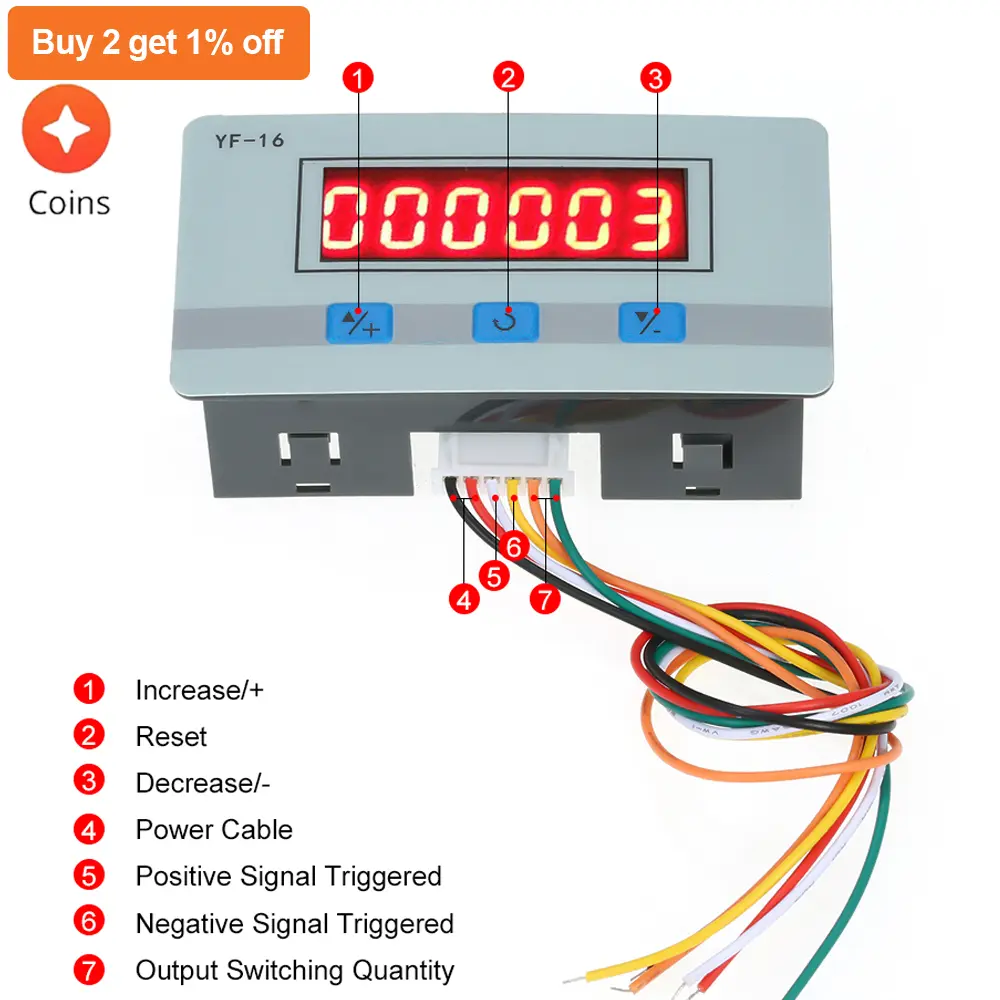 Mini LED Digital Counter Module DC/AC5V~24V Electronic Totalizer with NPN and PNP Signal Interface 1~999999 Times Counting Range