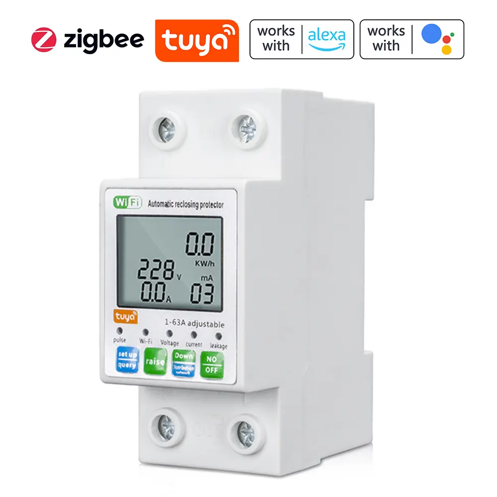 Tuya ZigBee Intelligent Automatic Reclosing Protector Current Voltage Meter Switch Power Meter Circuit Breaker Need Gateways