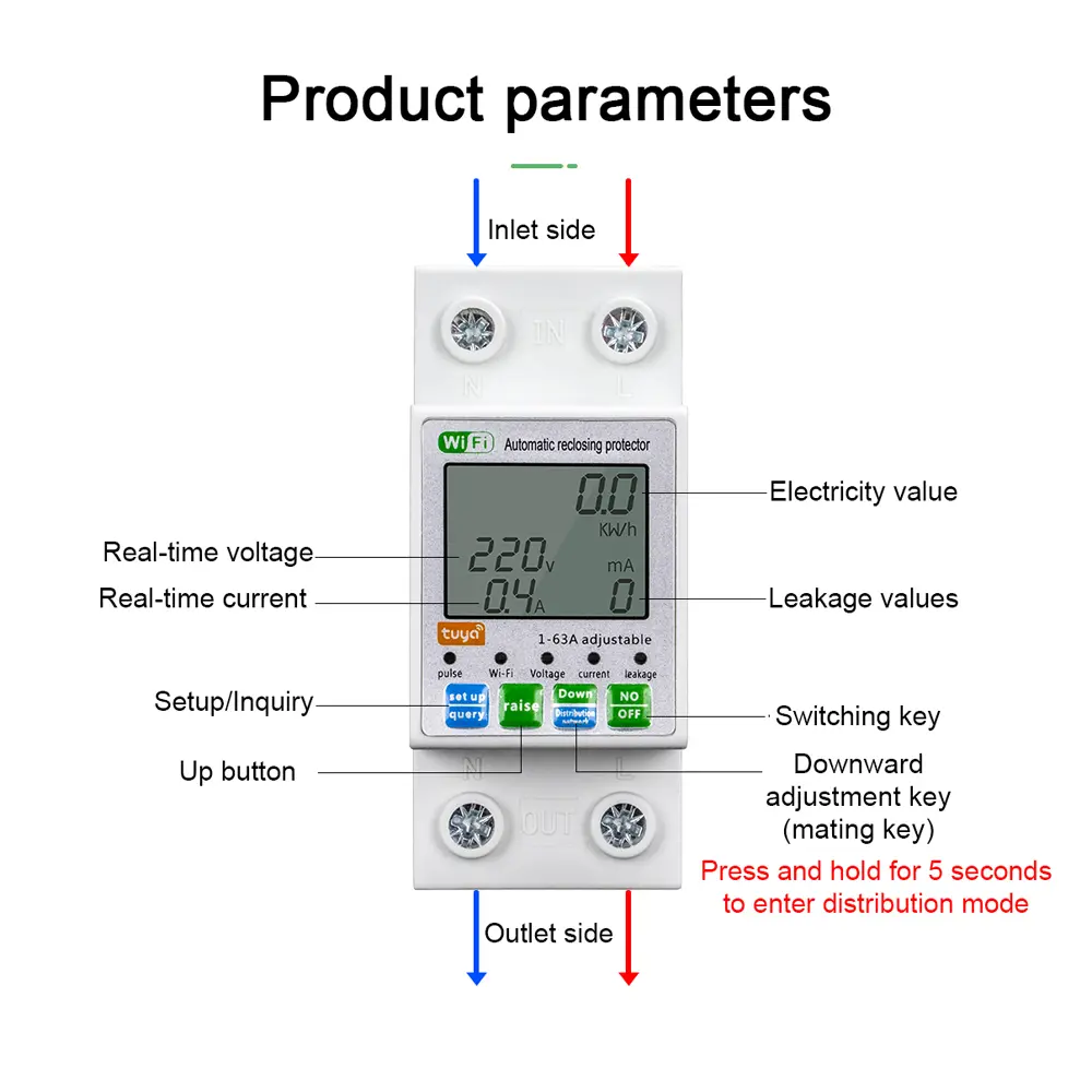 Tuya ZigBee Intelligent Automatic Reclosing Protector Current Voltage Meter Switch Power Meter Circuit Breaker Need Gateways