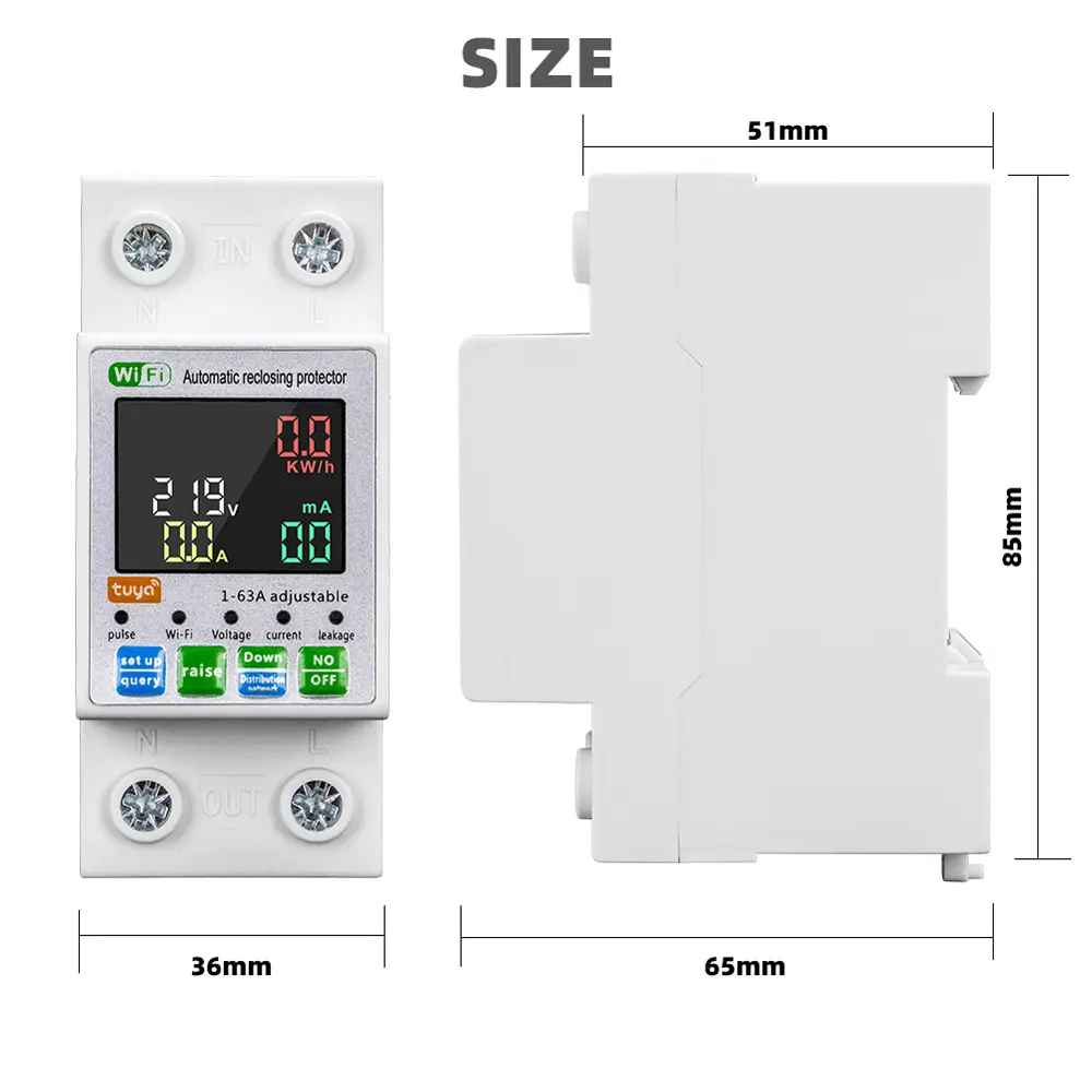 Tuya WiFi Intelligent Circuit Breaker Backlit Single-Phase Energy Meter Auto-Reclosing Protector with LCD Display Remote Control