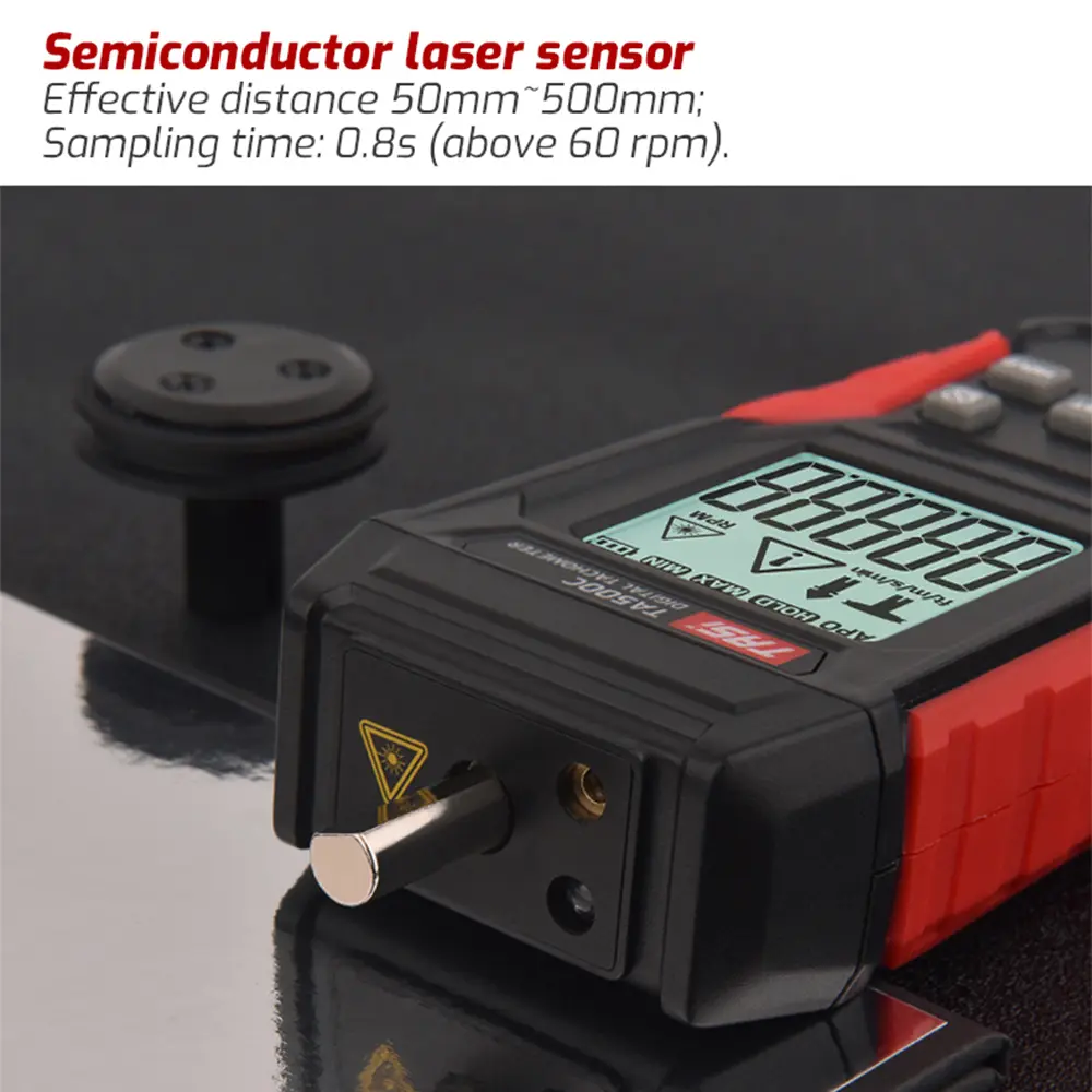 TASI Laser Photo Tachometer Contact & Non-contact Digital Tachometer 3~100000RPM High Accuracy RPM Tachometer Backlit Display