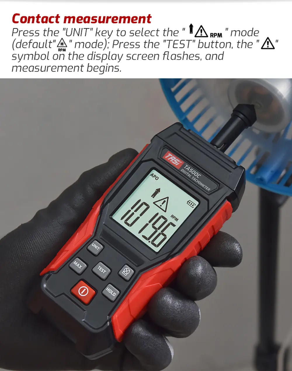 TASI Laser Photo Tachometer Contact & Non-contact Digital Tachometer 3~100000RPM High Accuracy RPM Tachometer Backlit Display