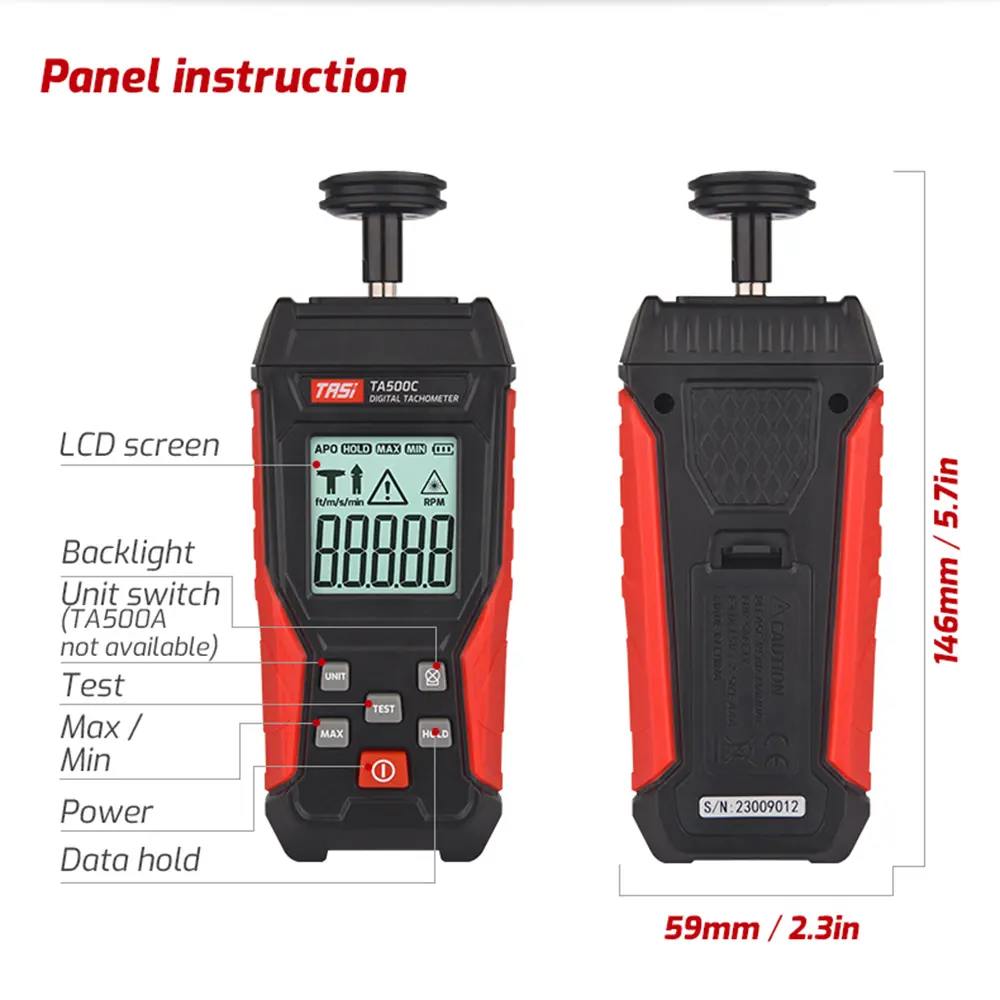 TASI Laser Photo Tachometer Contact & Non-contact Digital Tachometer 3~100000RPM High Accuracy RPM Tachometer Backlit Display