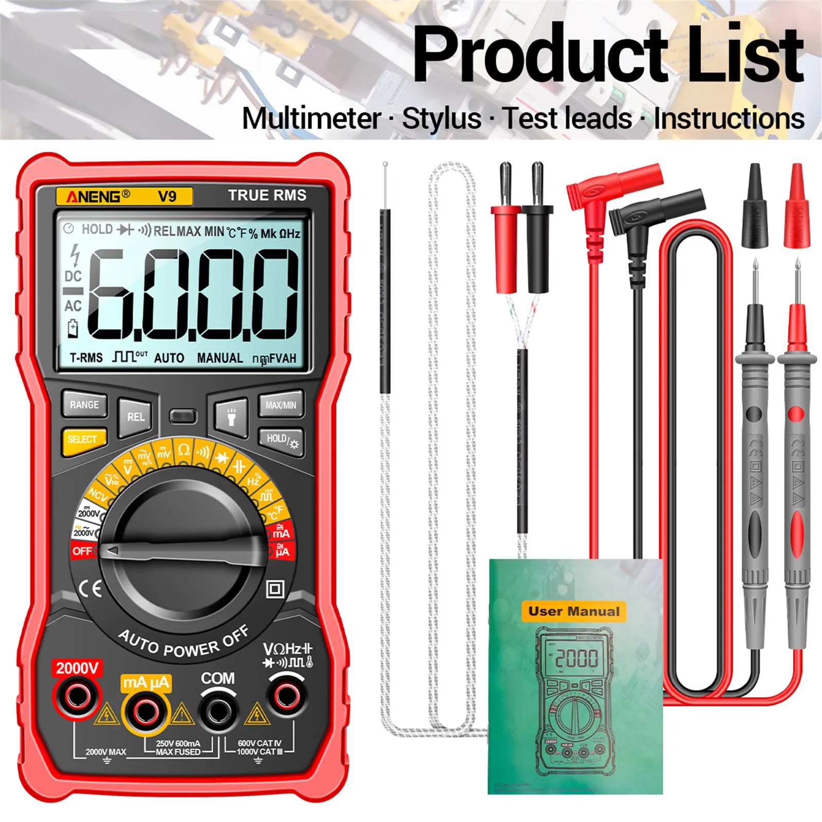 ANENG V9 Digital Multimeter 6000 Counts 2000V Voltage Measurement Capacimeter Voltmeter AC/DC Ammeter Electrical Tester Tools