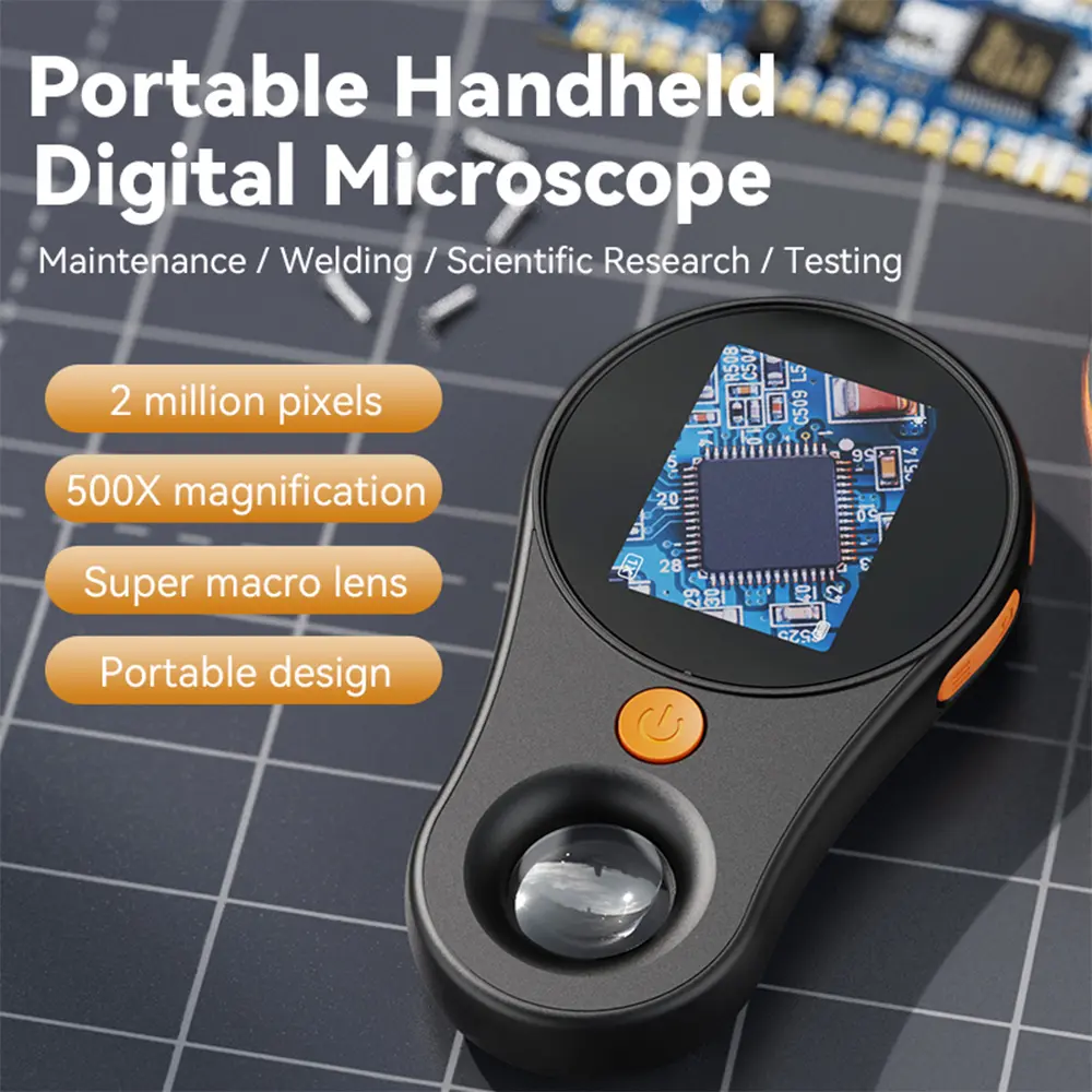 Handheld Digital Microscope 1080P 500X Video Coin Microscope with Magnifying Glass 8 LEDs for Electronics Jewelry Watch Repairs