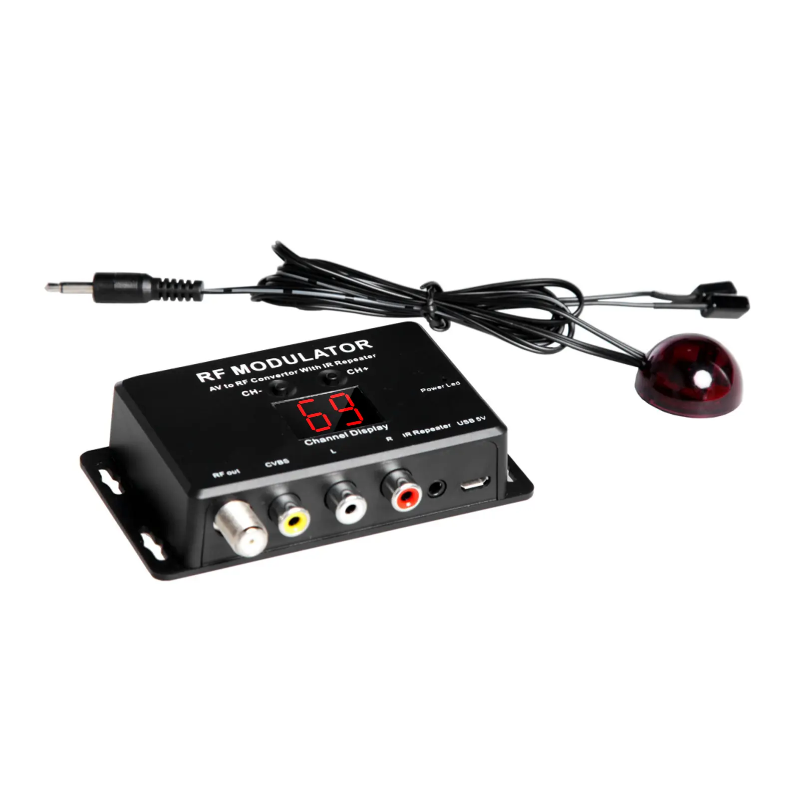M60IR RF Modulator with IR Repeater AV to RF Converter with IR Repeater To modulate Audio/Video/signal to RF signal over coaxial