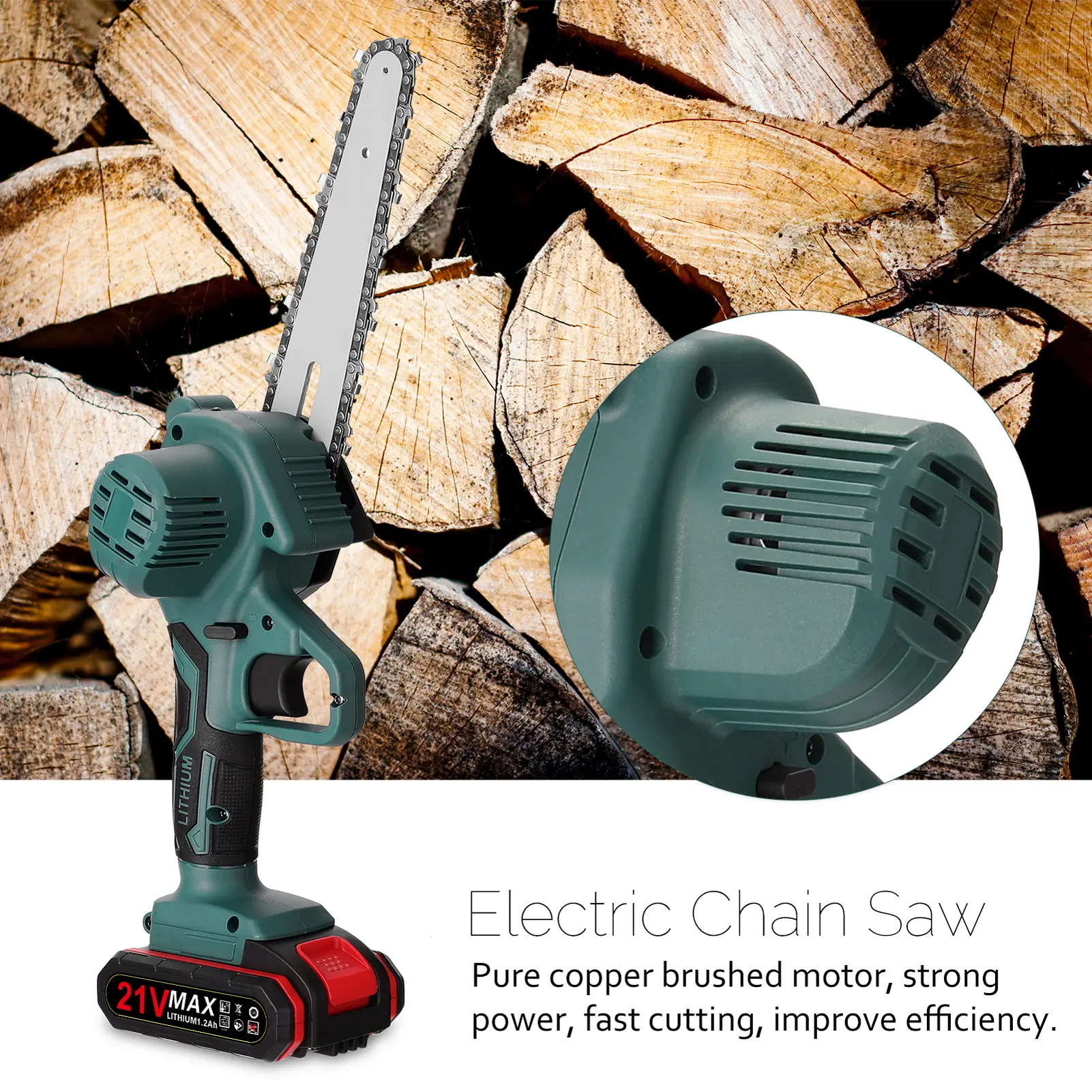 KKMOON 21V 24V 4Inch 6 Inch Electric Chain Saw Cordless Mini Handheld Pruning Saw Portable Woodworking Electric Saw Cutting Tool