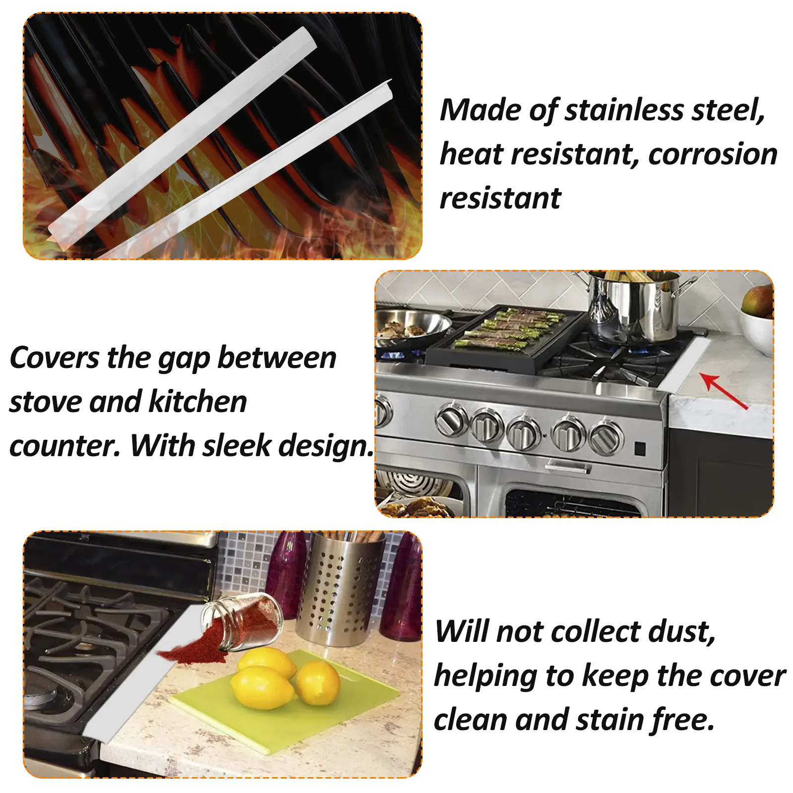 2 Pack Joint strip Stainless Steel Stove Gap Cover Stove Filler Between The Countertop Stove Top Effectively Seal The Gap 51.5cm