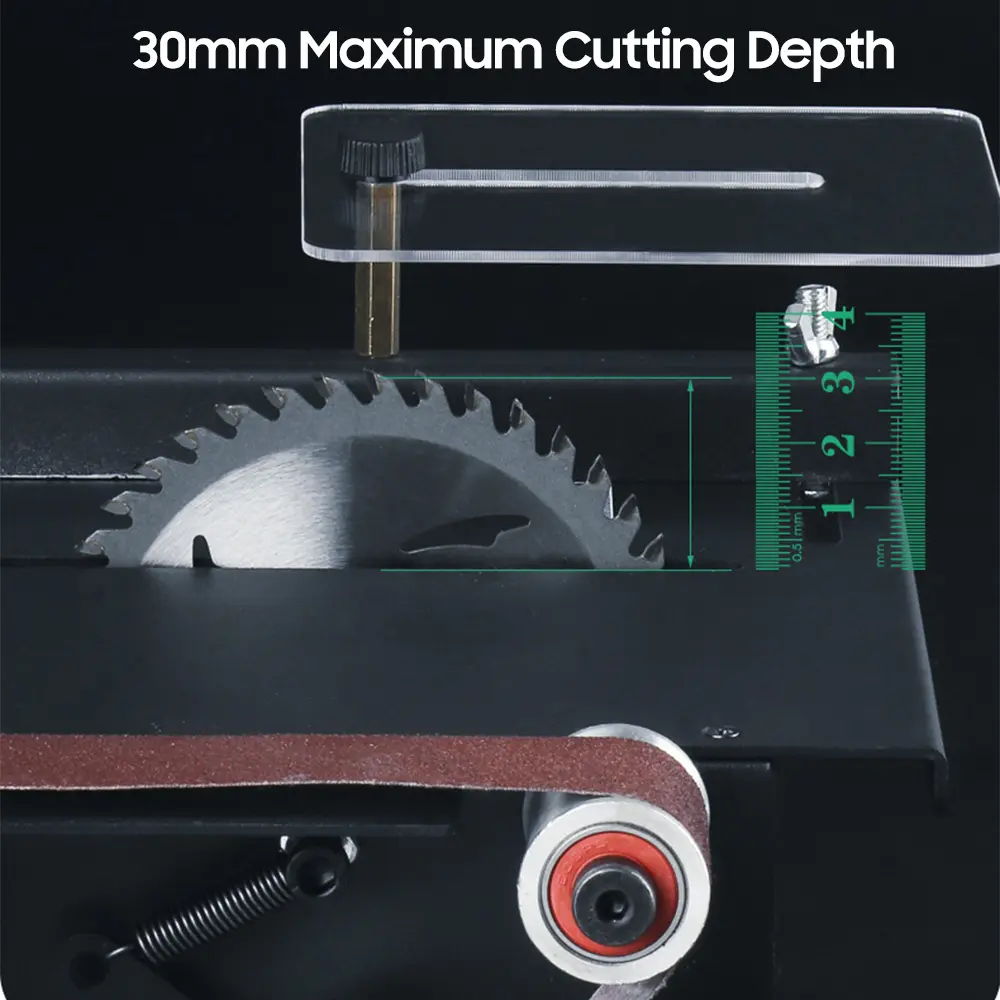 150W Mini Bench Saw Variable Speed Circular Table Saw 30mm Cutting Depth DIY Benchtop Sanding Machine with 10 Sanding Belts