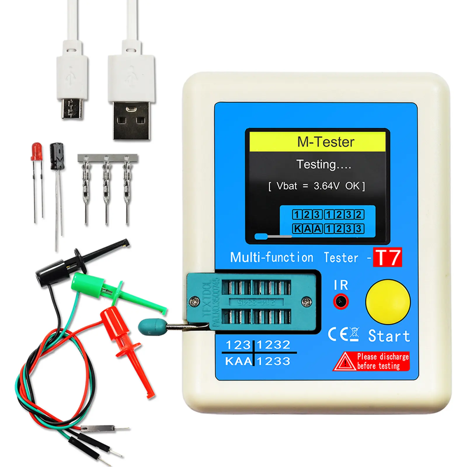 LCR-T7 Full Color Display Transistor Meter Capacitance Resistance Tester for Diode Triode Capacitor Resistor Transistor LCR NPN