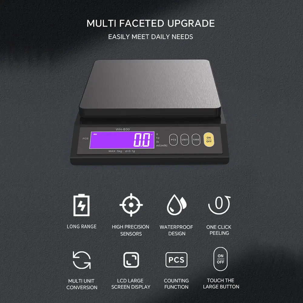 5KG 10KG Rechargeable Baking Electric Scale IP67 Waterproof High Accurate Kitchen Scale Counting Tare Zeroing Auto Power Off