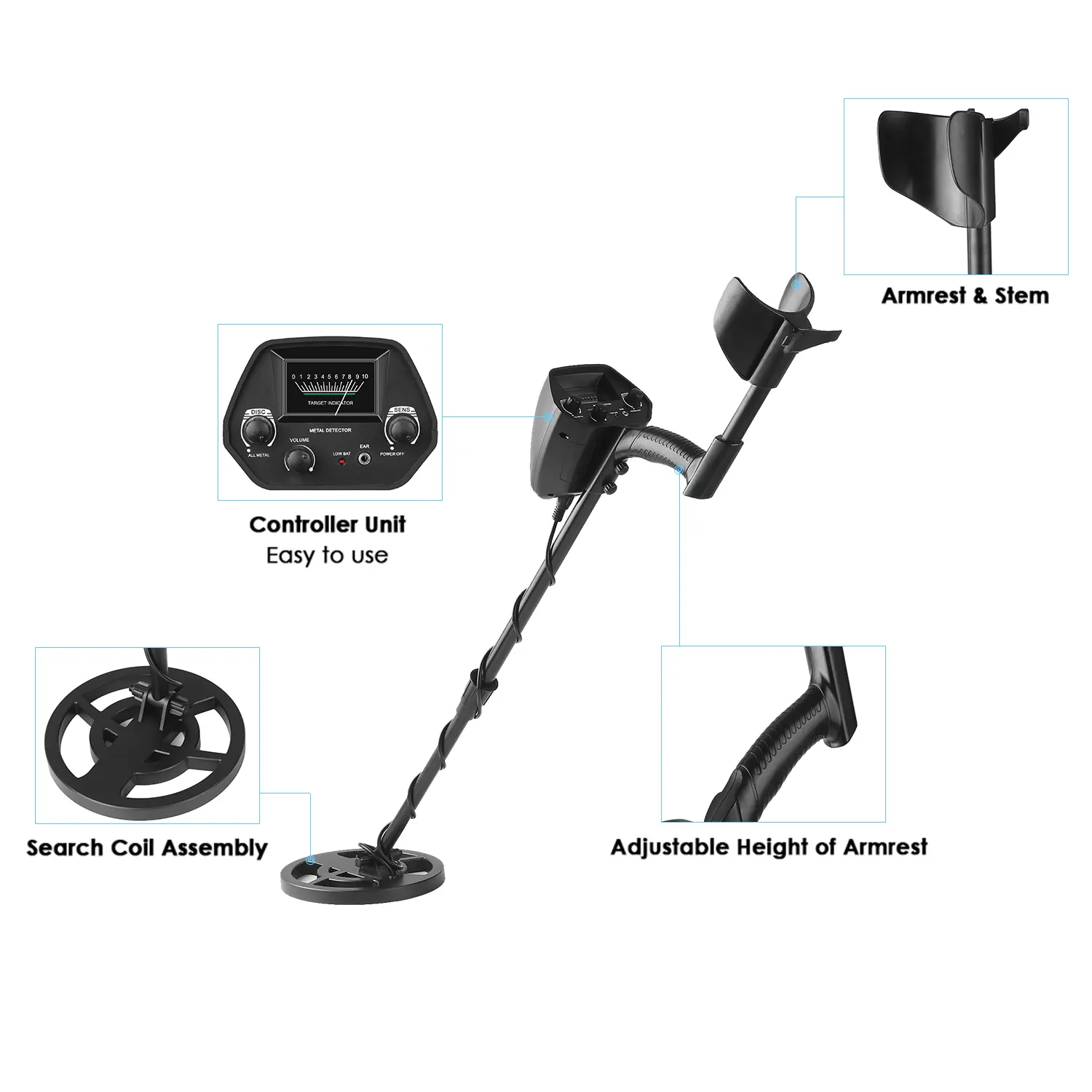 Metal Detector Underground Gold Detector Metal Length Adjustable Treasure Hunter Seeker Portable Hunter Detector Finder Seeker