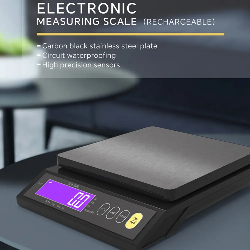 5KG 10KG Rechargeable Baking Electric Scale IP67 Waterproof High Accurate Kitchen Scale Counting Tare Zeroing Auto Power Off
