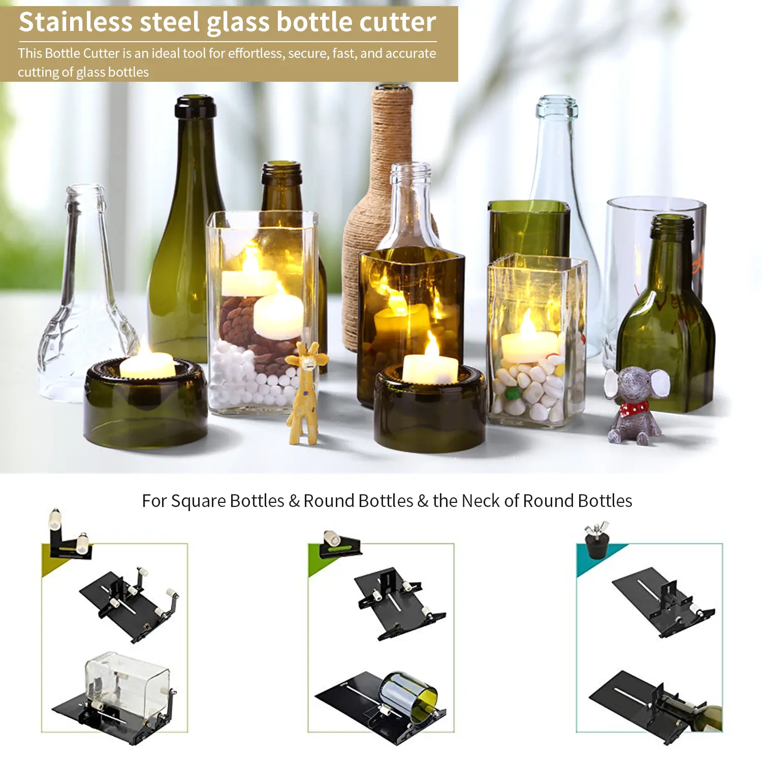 19pc Glass Bottle Cutter Stainless Iron Better Cutting Control Create Glass Sculptures Cutter for DIY Glass Cutting Machine Tool