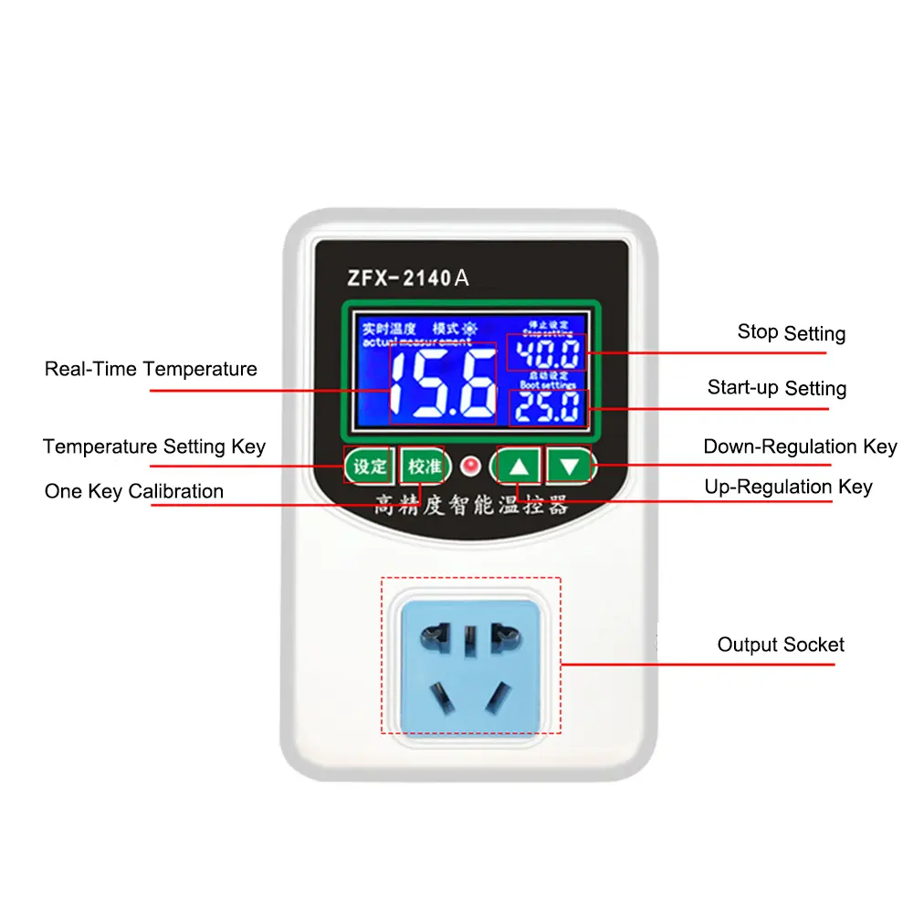 ZFX-2140A Intelligent Thermostat High Precision Microcomputer Thermostat Digital Temperature Controller Switch 3500W -45℃~105℃
