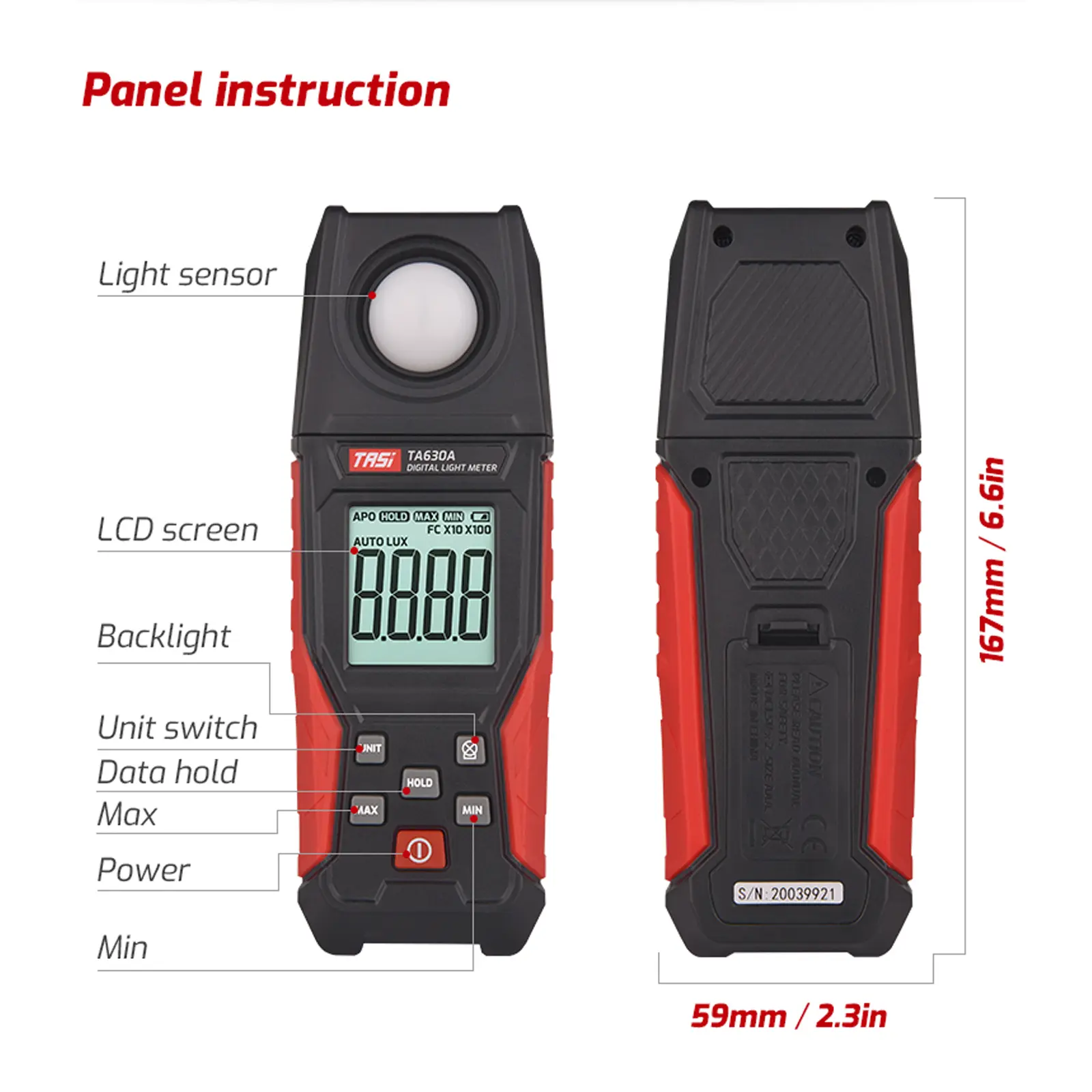 TASI Digital Light Meter Illuminance Lux Meter with Record Luminometer 0~200,000 Measurement Range Flexible Sensor Light Tester