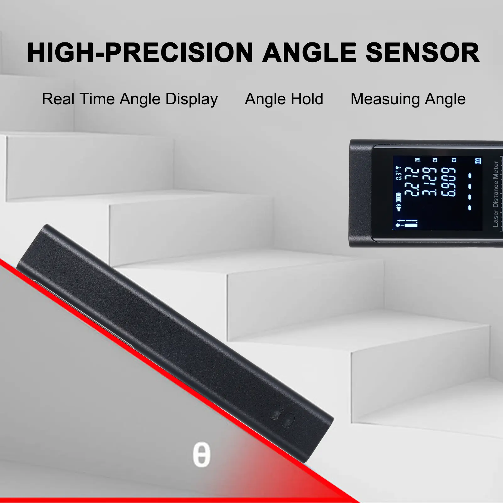 3in1 Laser Distance Meter Angle Measure Cross Line Laser Level Rechargeable Inclinometer Electric Angle Sensor with Backlit LCD