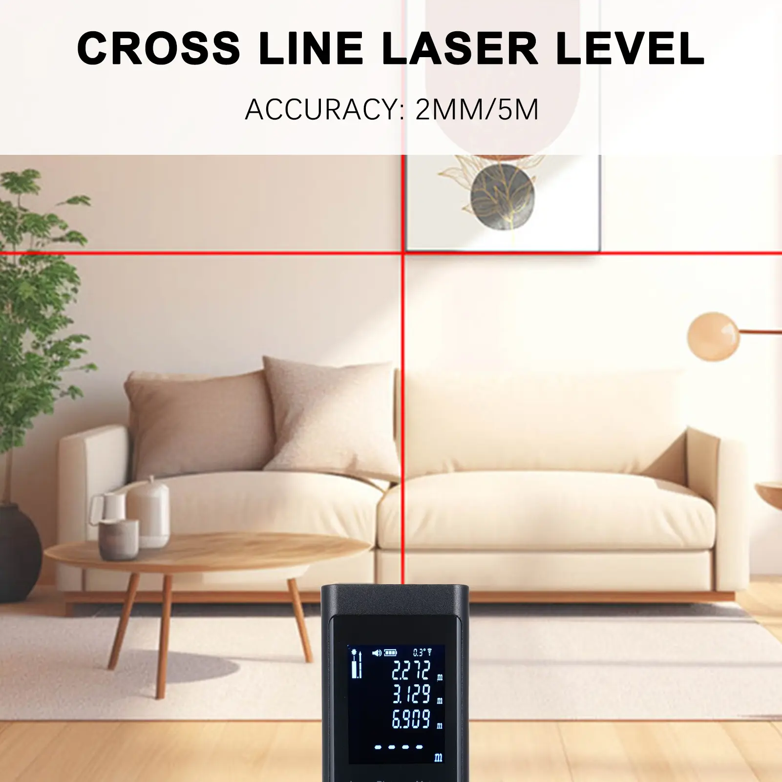 3in1 Laser Distance Meter Angle Measure Cross Line Laser Level Rechargeable Inclinometer Electric Angle Sensor with Backlit LCD