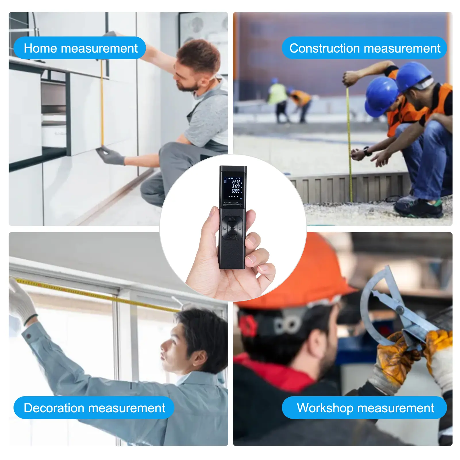 3in1 Laser Distance Meter Angle Measure Cross Line Laser Level Rechargeable Inclinometer Electric Angle Sensor with Backlit LCD