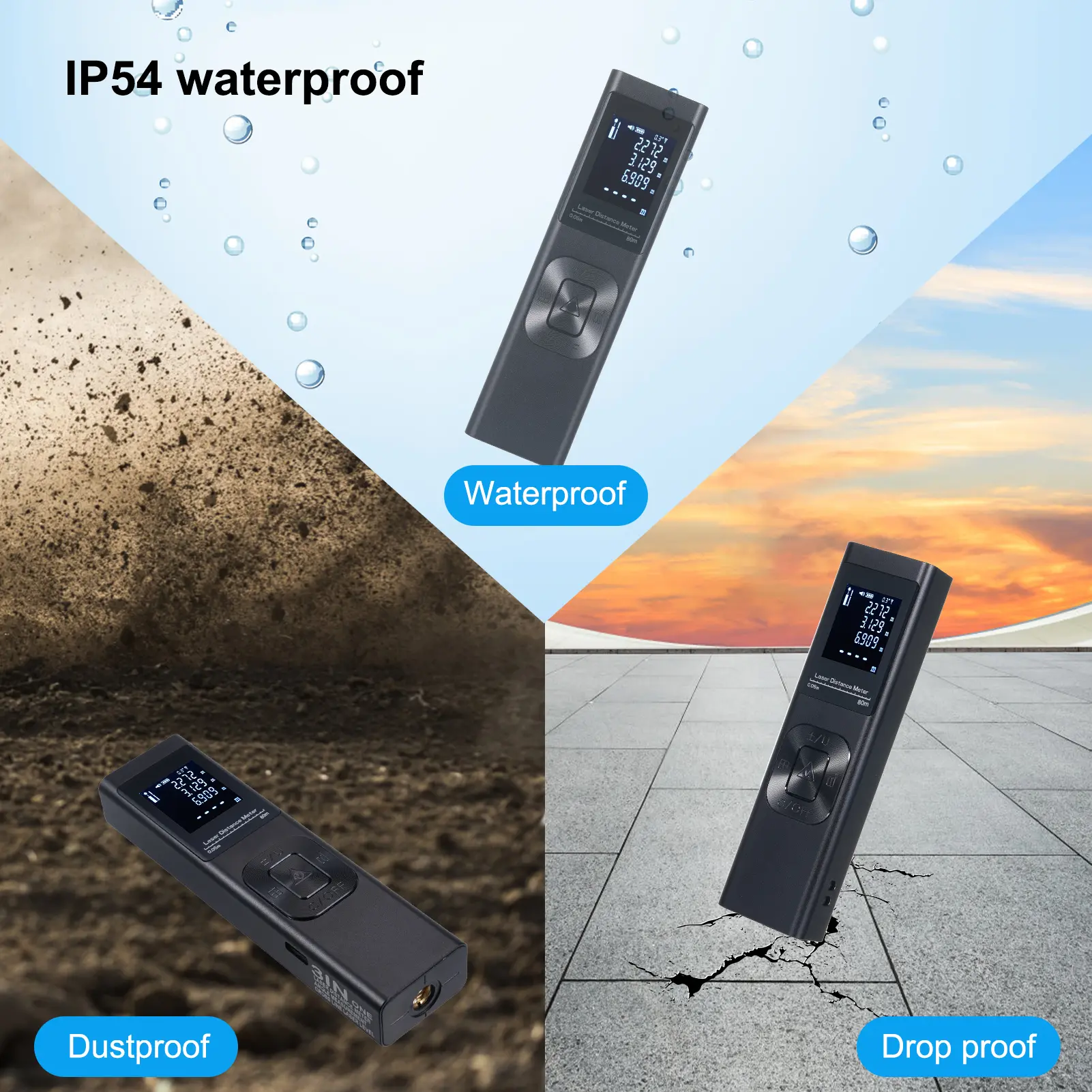 3in1 Laser Distance Meter Angle Measure Cross Line Laser Level Rechargeable Inclinometer Electric Angle Sensor with Backlit LCD