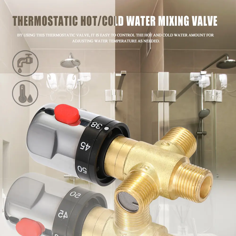 Bathroom Brass PipeThermostat Faucet Adjustable Thermostatic Mixer Valve Water Mixing Temperature Control Valve For Water Heater