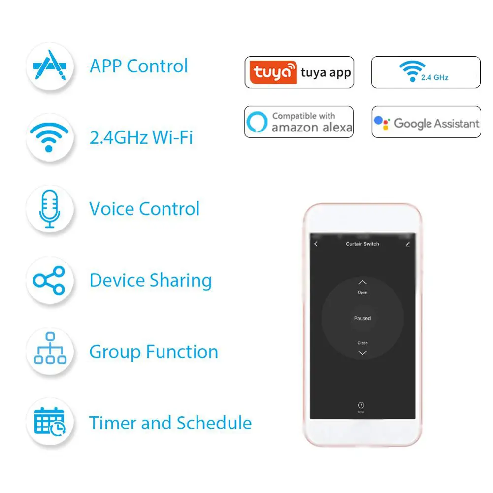 QS-WIFI-CP03 Tuya WiFi Intelligent Curtain Switch Module for Roller Shutter Blinds Motor Smart Home Google Home Alexa Control