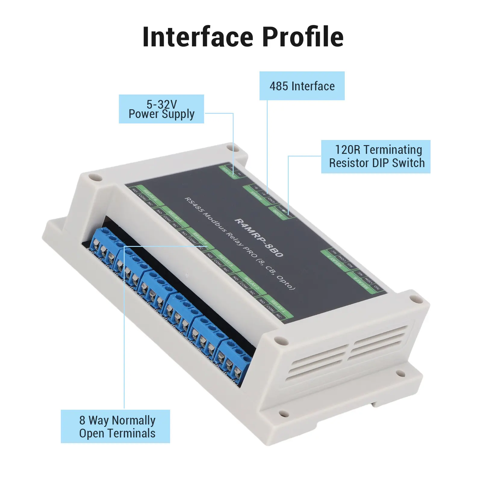 Relay Module 8 Channel 485 Rail RTU Optocoupler Isolation Module for Industrial Automation Industrial 8 Channel Relay Module