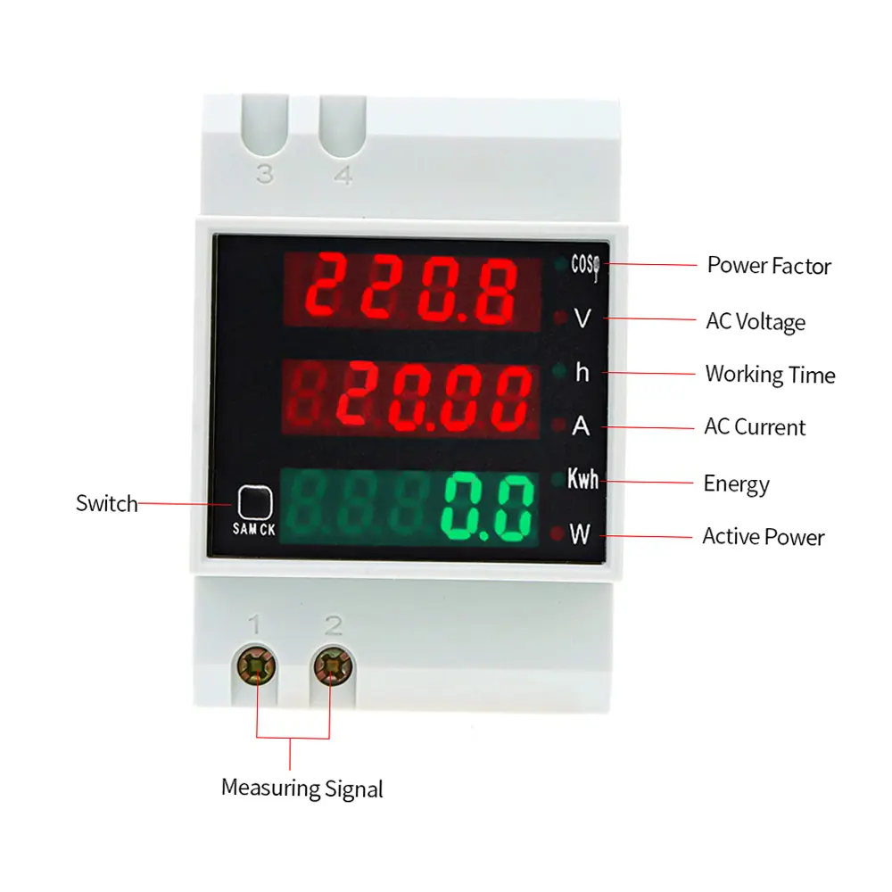 AC80-300V 100A Multi-functional Digital Din Rail Current Voltage Power Factor Meter Ammeter Voltmeter Analog Panel Current Meter