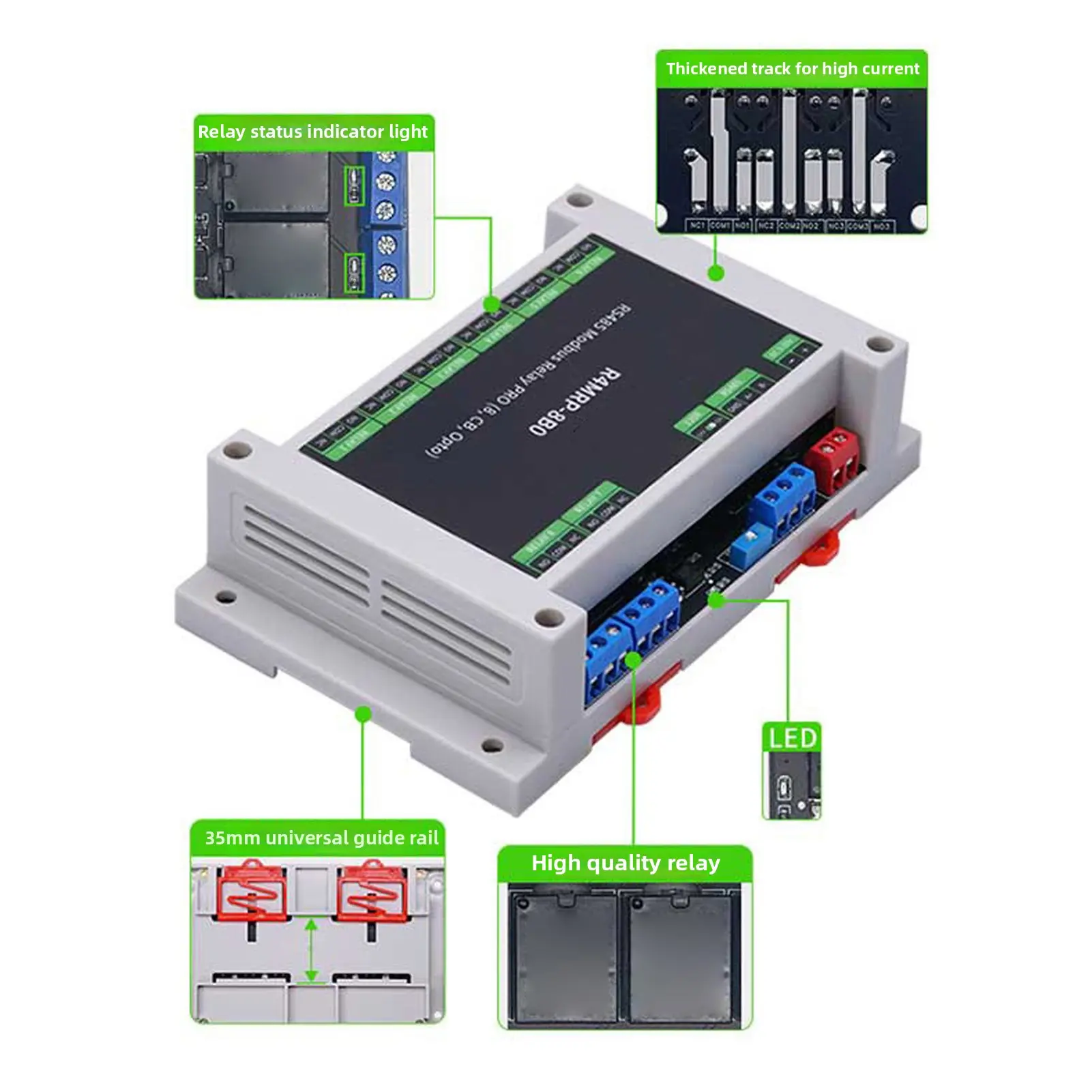 Relay Module 8 Channel 485 Rail RTU Optocoupler Isolation Module for Industrial Automation Industrial 8 Channel Relay Module