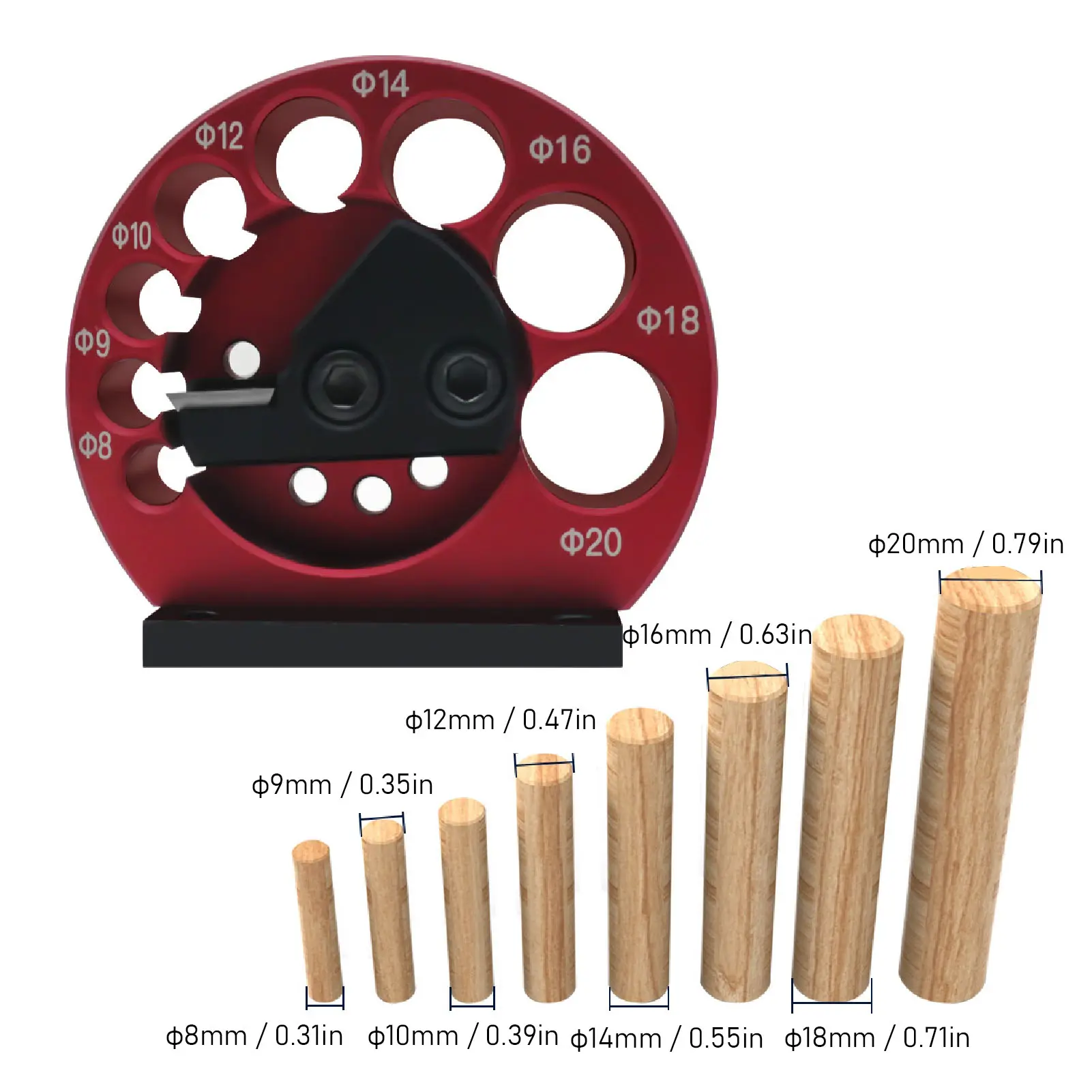 Dowel Maker High Accuracy Dowel Cutter Red Incisive Aluminum Alloy Body 8 To 20mm Round Cemented Carbide Blade for Woodworking