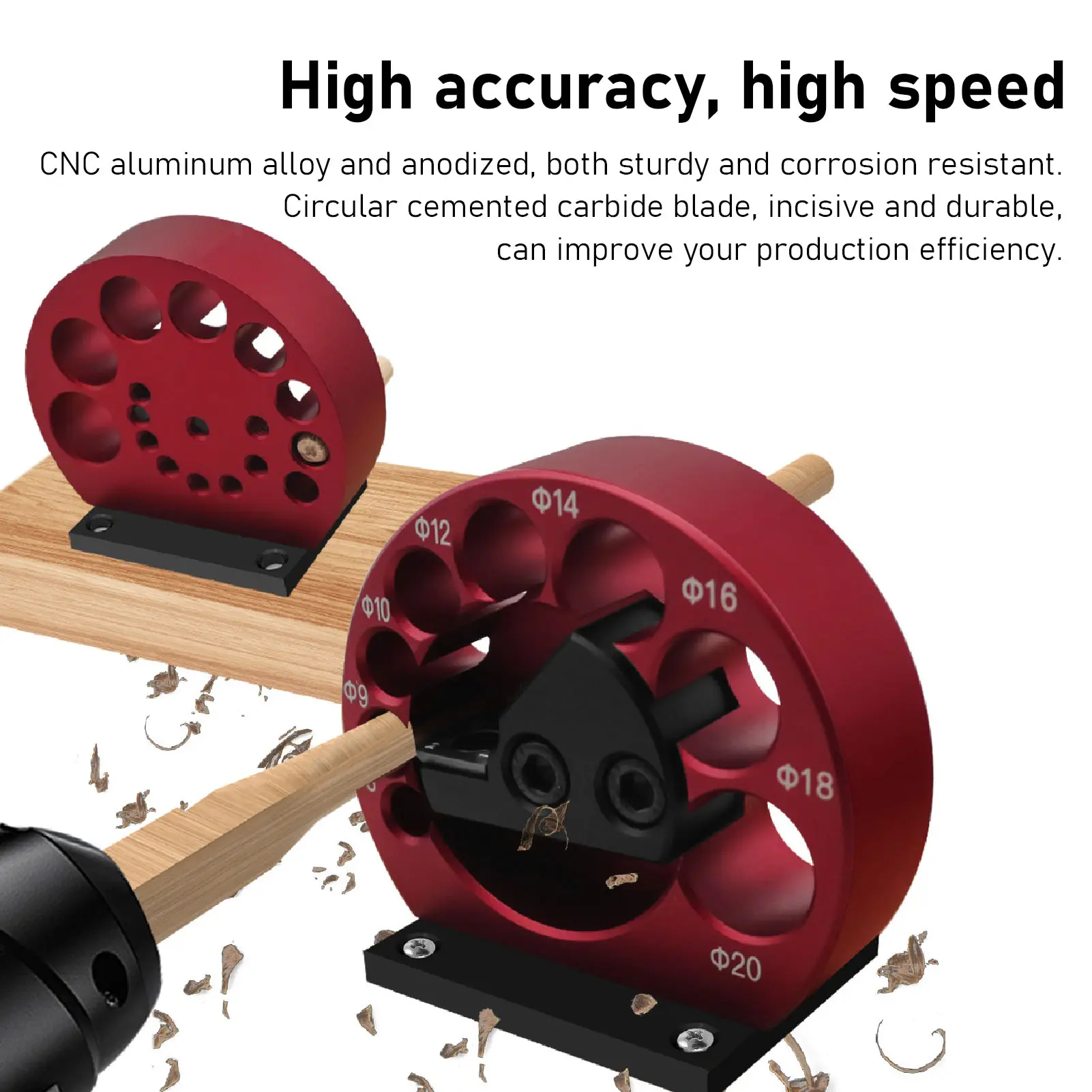 Dowel Maker High Accuracy Dowel Cutter Red Incisive Aluminum Alloy Body 8 To 20mm Round Cemented Carbide Blade for Woodworking