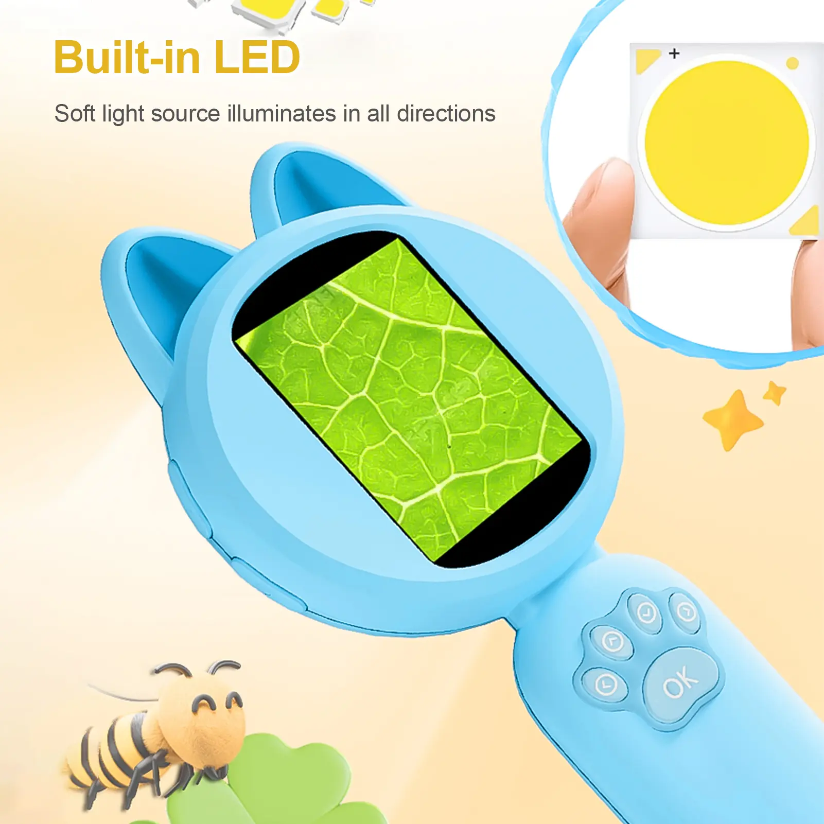 Handheld Digital Magnifying Glass 2 Inch IPS Screen 4X Magnifier Digital Zoom Manual Focus 16MP Photo LED Fill Lights Magnifier