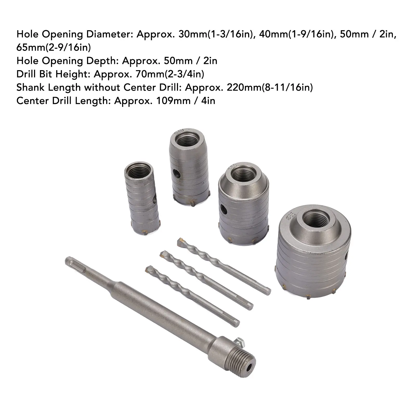 Concrete Hole Saw Kit 30mm 40mm 50mm 65mm Shank Wall Cement Masonry Stone Brick Drill Bit Sets Concrete Hole Saw Set