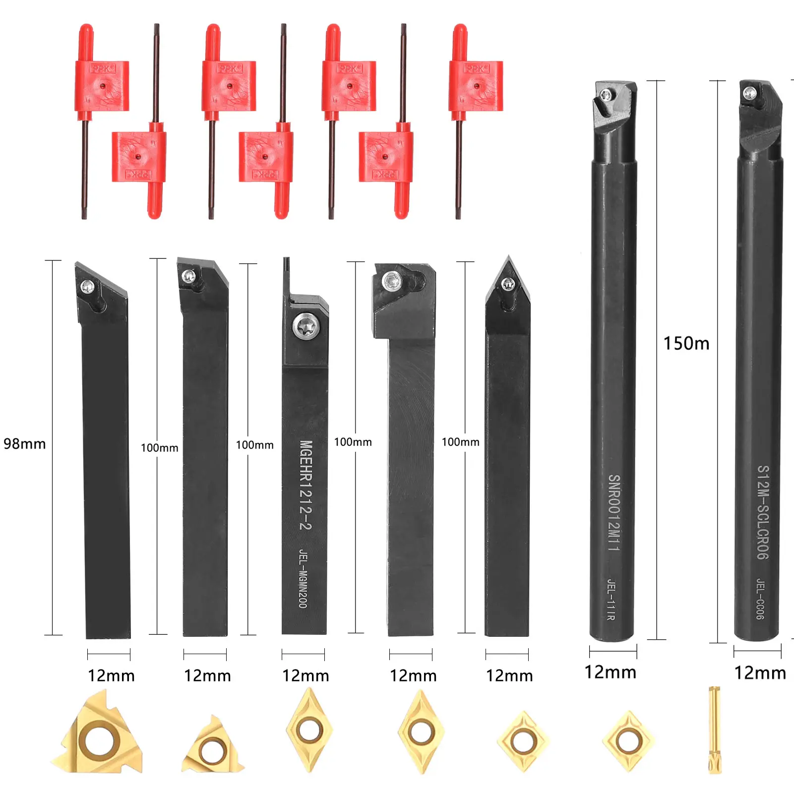 10mm 12mm Shank Lathe Turning Tool Metal Turning Rod Holder Boring Bar Inserts Set for Processing Steel Parts Lathe Cutter Tool