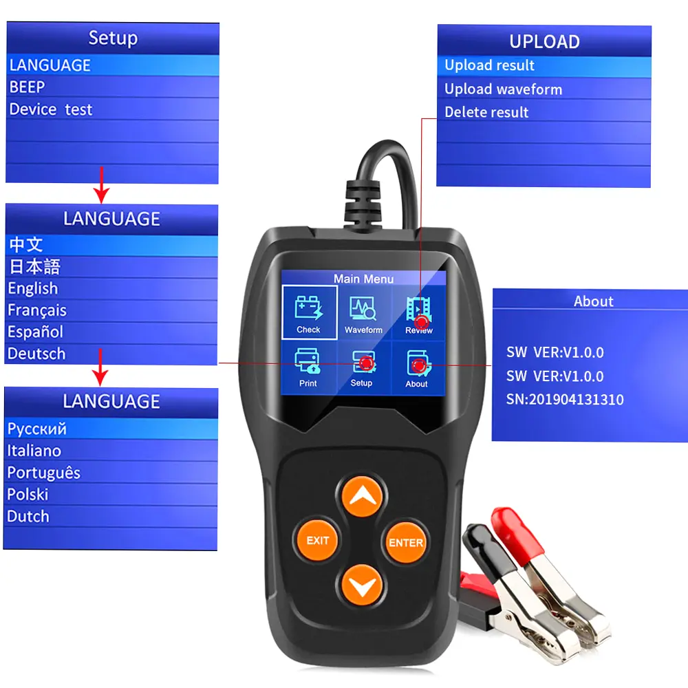 KONNWEI Car Battery Tester KW600 Automatic Smart 12V Auto Battery Analyzer Voltage 100 to 2000CCA Cranking Car Battery Tester