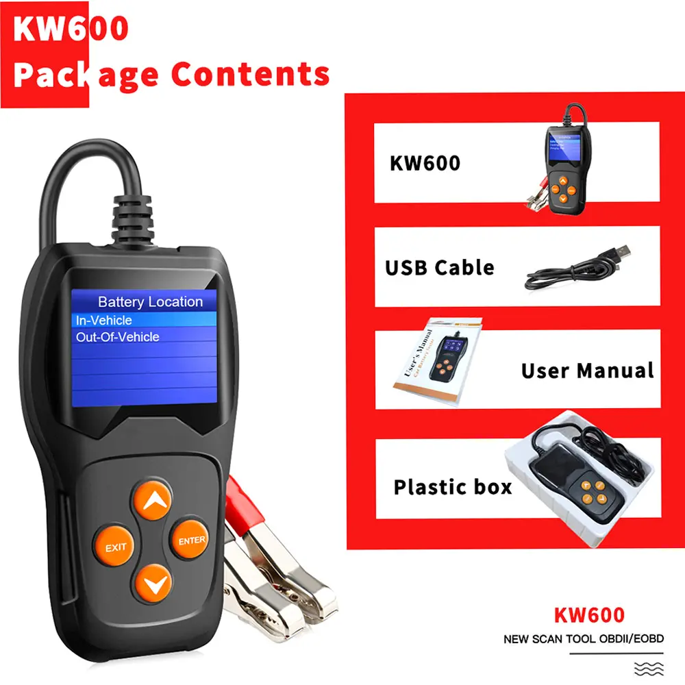 KONNWEI Car Battery Tester KW600 Automatic Smart 12V Auto Battery Analyzer Voltage 100 to 2000CCA Cranking Car Battery Tester