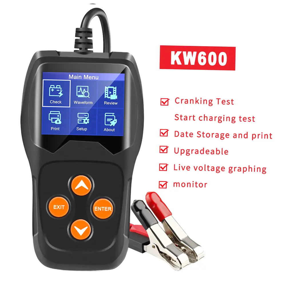 KONNWEI Car Battery Tester KW600 Automatic Smart 12V Auto Battery Analyzer Voltage 100 to 2000CCA Cranking Car Battery Tester