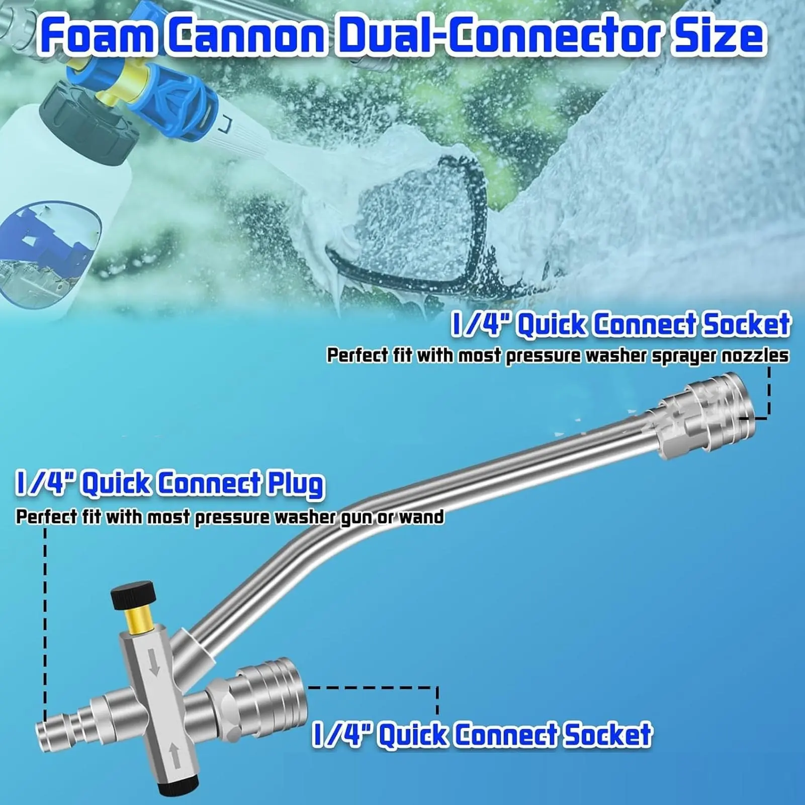 Pressure Washer Connector Accessory 6000psi Power Washer Soap Attachment Multifunctional Stainless Steel for Home for Car Washer